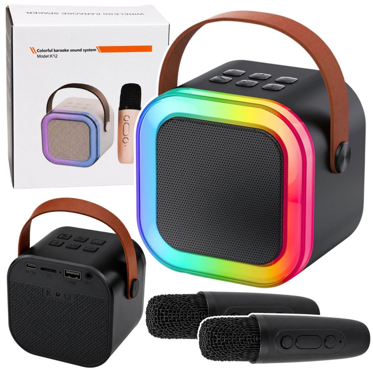 Wisam Lernspielzeug Karaoke-Set mit Bluetooth-Lautsprecher, zwei Mikrofonen und