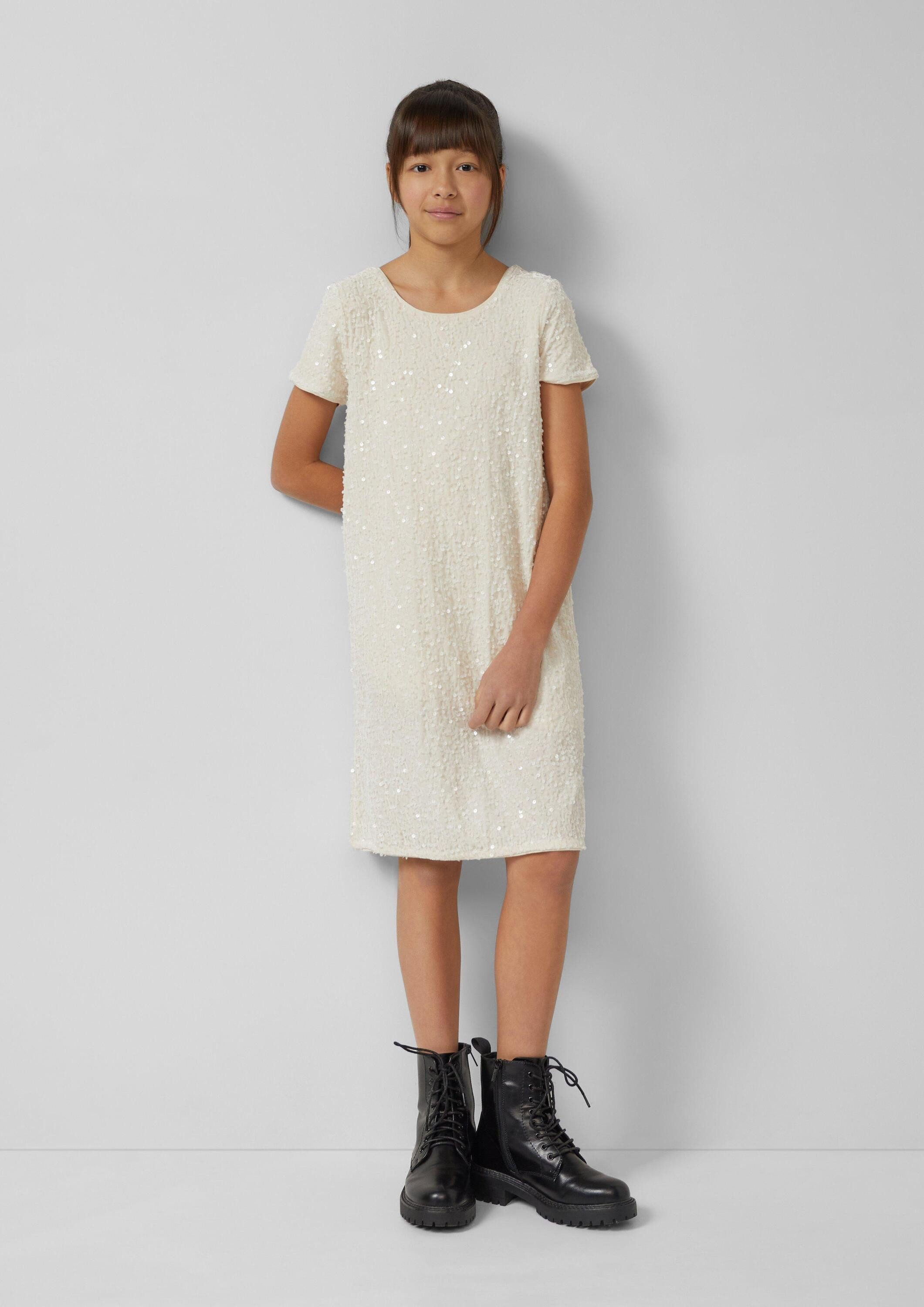 s.Oliver Minikleid Kleid Samtkleid mit Pailletten, Cut-Out und Schleife
