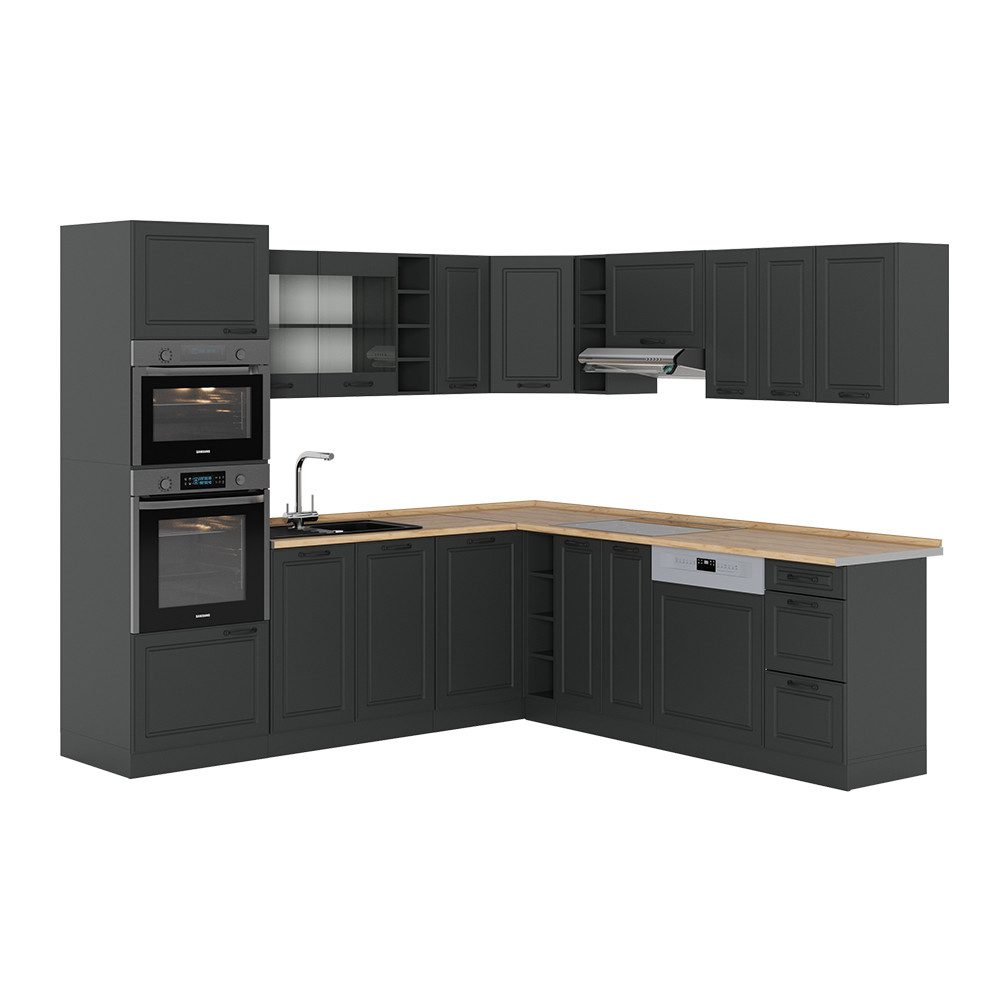 Vicco Winkelküche R-Line, Anthrazit Landhaus/Anthrazit, 237 günstig online kaufen