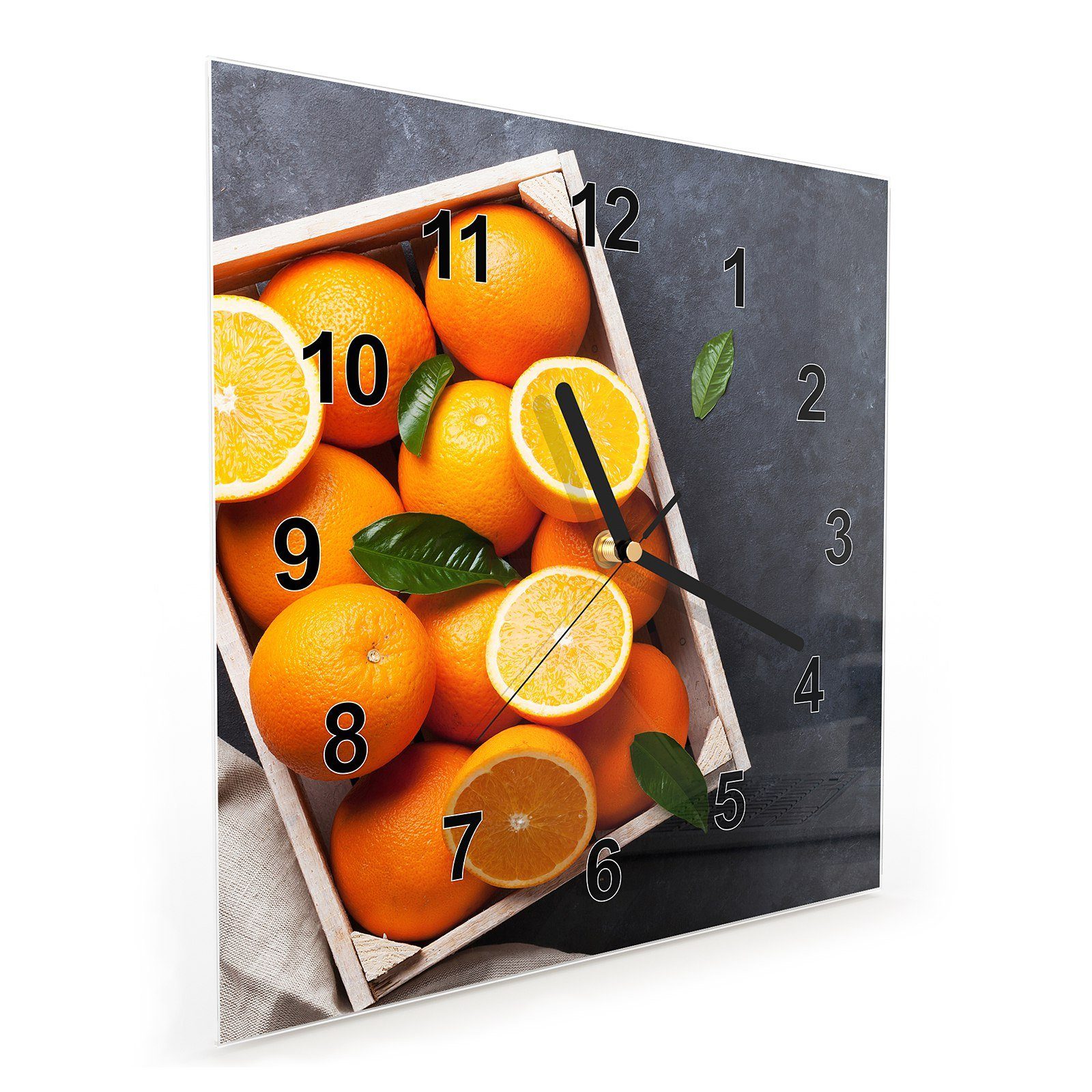 cm 30 Glasuhr Motiv mit 30 x Größe Wanduhr Primedeco im Orangen Wanduhr Wandkunst Korb