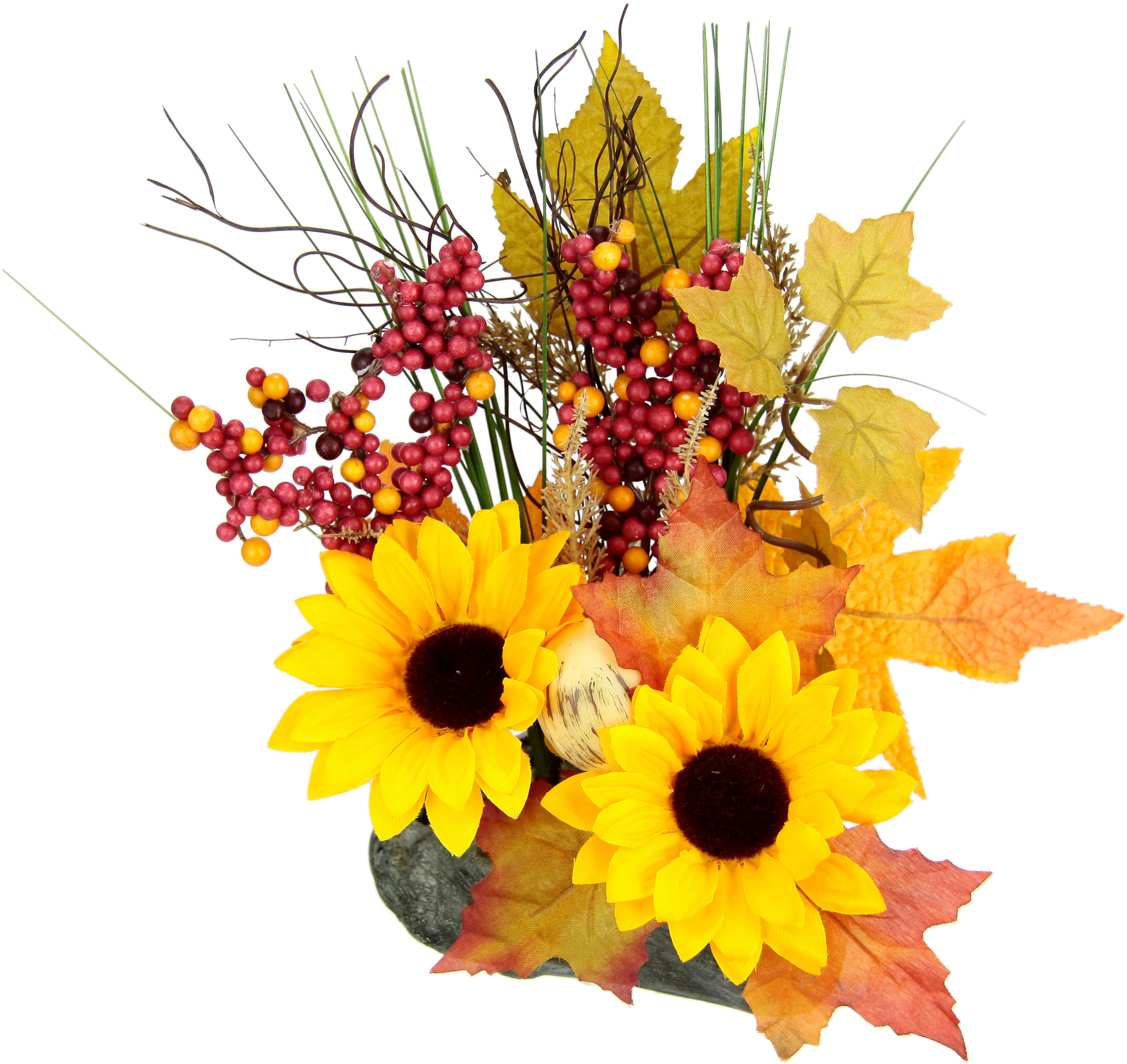 Deko Blumen Kunstblume auf cm, Sonnenblumen für 28 Höhe Stein, Ornamente Halloween Künstliche Herbstgesteck aus I.GE.A., Gesteck