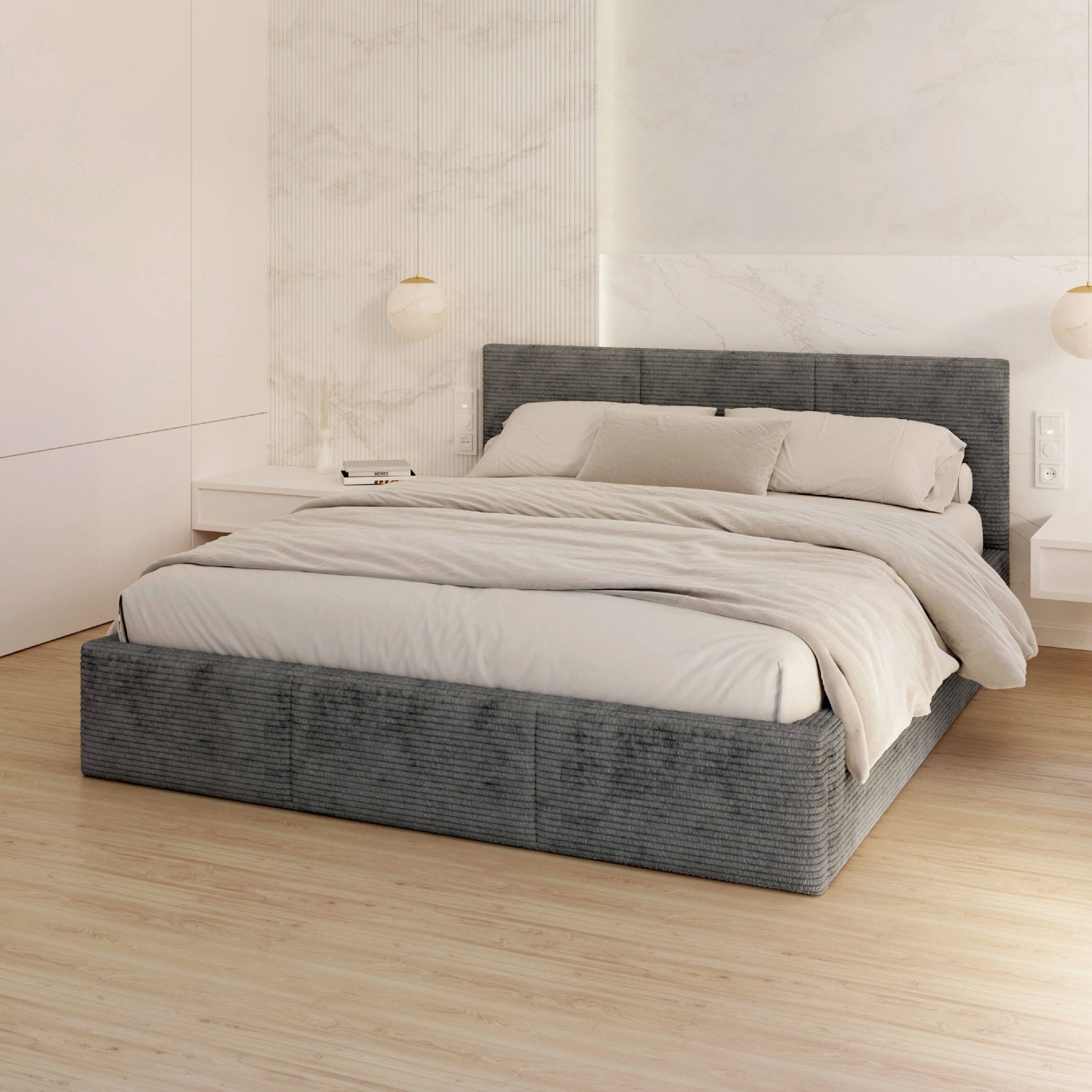 FDM Polsterbett AMBER modern mit Bettkasten MADE IN EU - mit Cord Bezug (ve günstig online kaufen