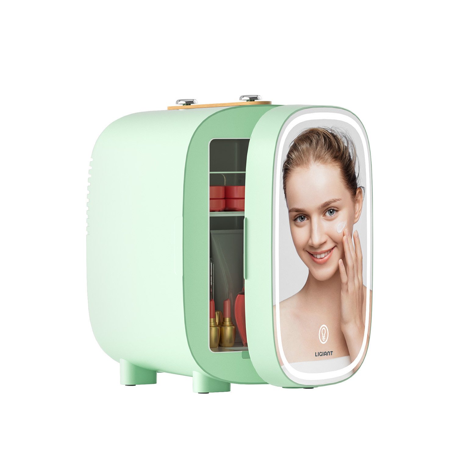 DOVAMAN Kühlbox 4L Mini Kosmetik Kühlschrank mit LED-Spiegel, 4 l, Kühl & Heizfunktion, für Schlafzimmer, Büro & Auto