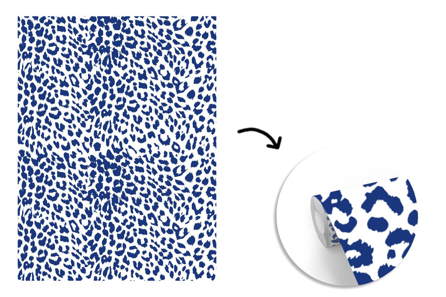 St), Wohnzimmer, für bedruckt, - Weiß Montagefertig MuchoWow (4 Tapete Wandtapete Pantherdruck Formen, - Blau Matt, Vinyl Fototapete -