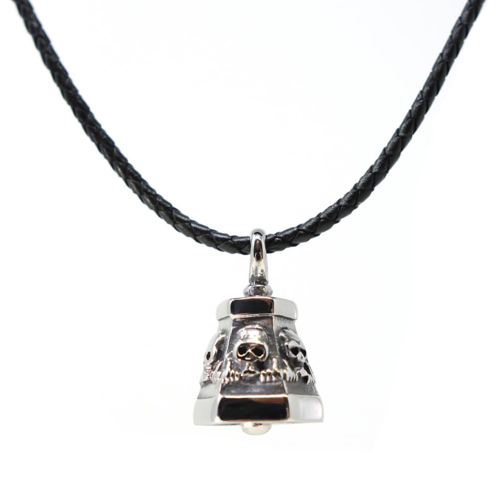 Valentinstagsgeschenk DALMARO Kette mit Anhänger Lederkette Edelstahlkette 316L SKULL GLOCKE, Herren Halskette Biker / Wikinger Kette - Schmuckbox, Le