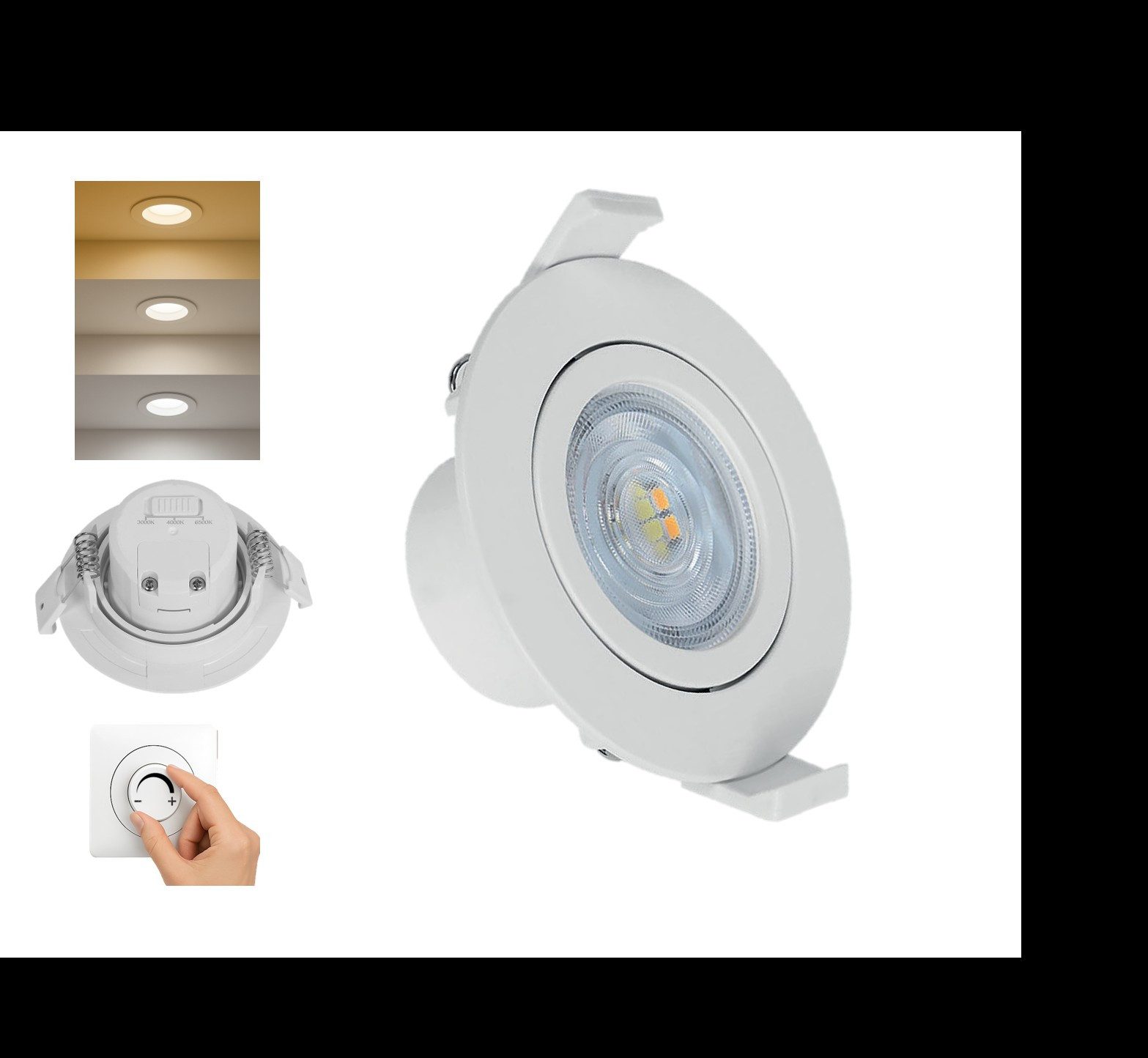 Braytron LED Einbaustrahler Rund 7W Dimmbar schwenkbar 3in1 Farbwahl Spot Einbauleuchte, LED fest integriert, Neutralweiß, Kaltweiß, Warmweiß, Energieeffizient, Flimmerfrei, Schwenkbar, Dimmbar, Farbwechsel