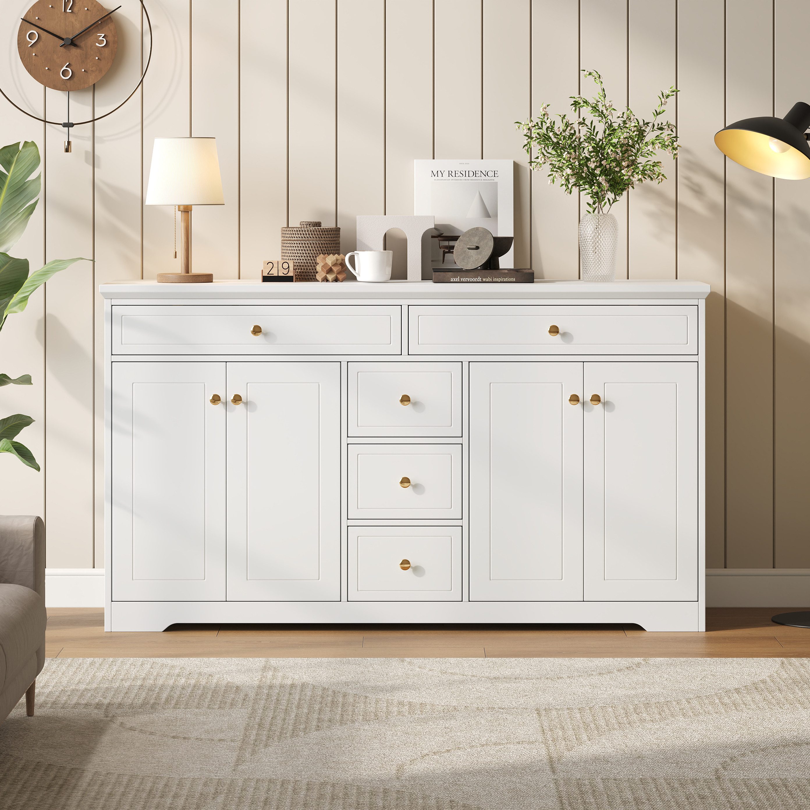 KLAM HOME Sideboard 150 x 40 x 85 cm Sideboard, Beistelltisch mit 5 Schubla günstig online kaufen