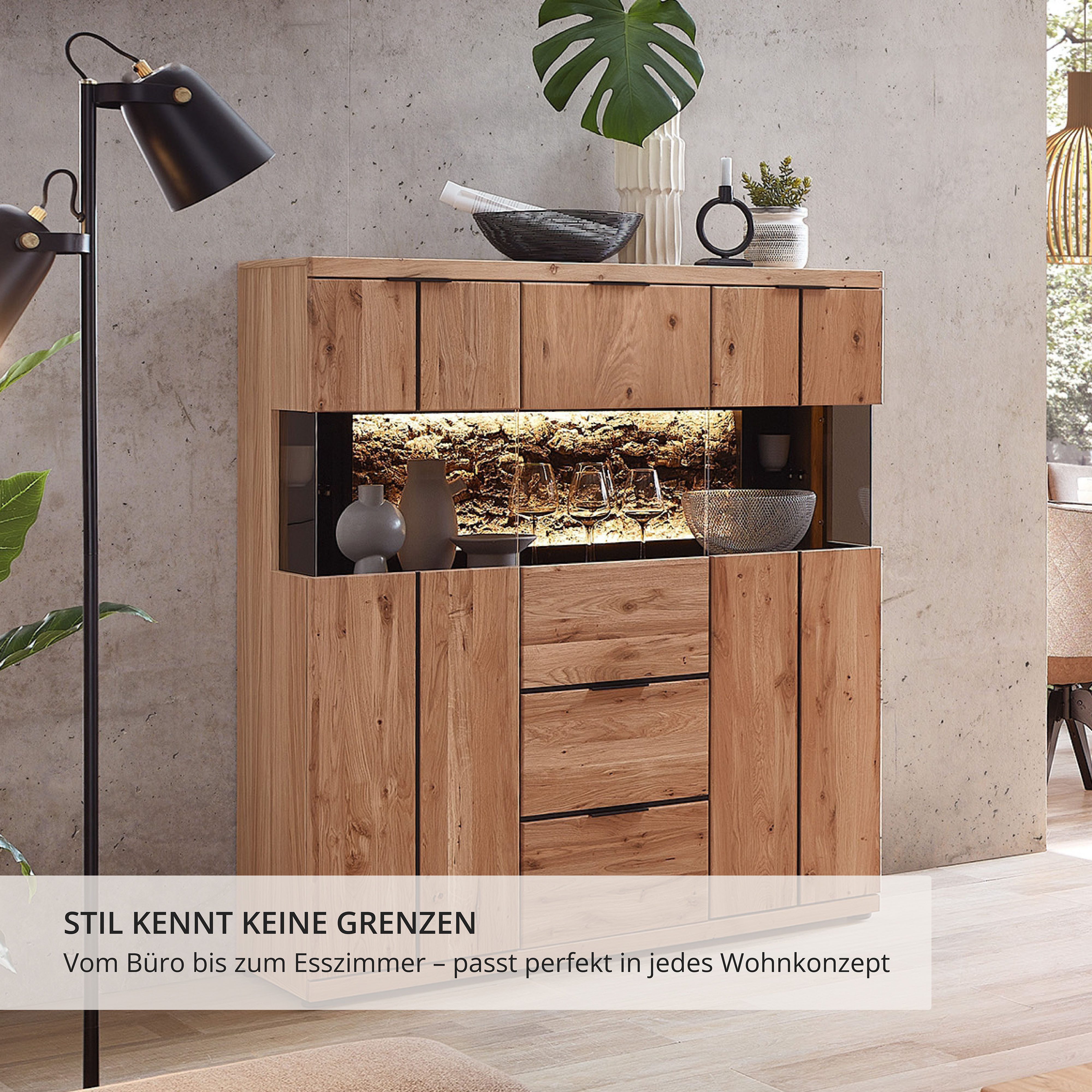 Wohnconcept Highboard Donna Highboard, 122x144x42 (BxHxT) (1 St), Beleuchtung optional bestellbar, 3 türig, 2 Schubkasten, Softclose