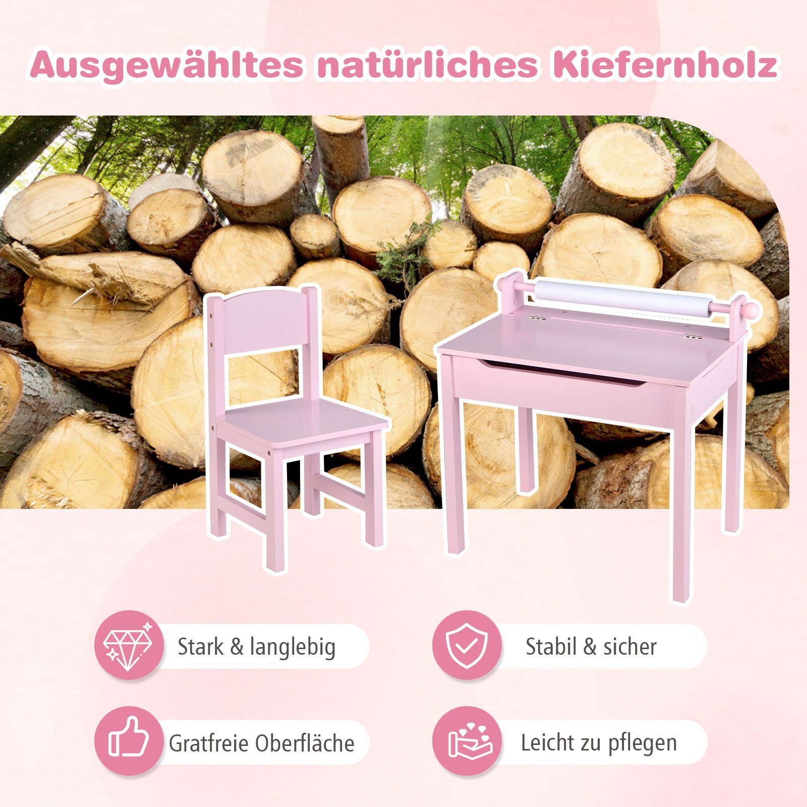 COSTWAY Kinderschreibtisch mit Stuhl Set & günstig online kaufen