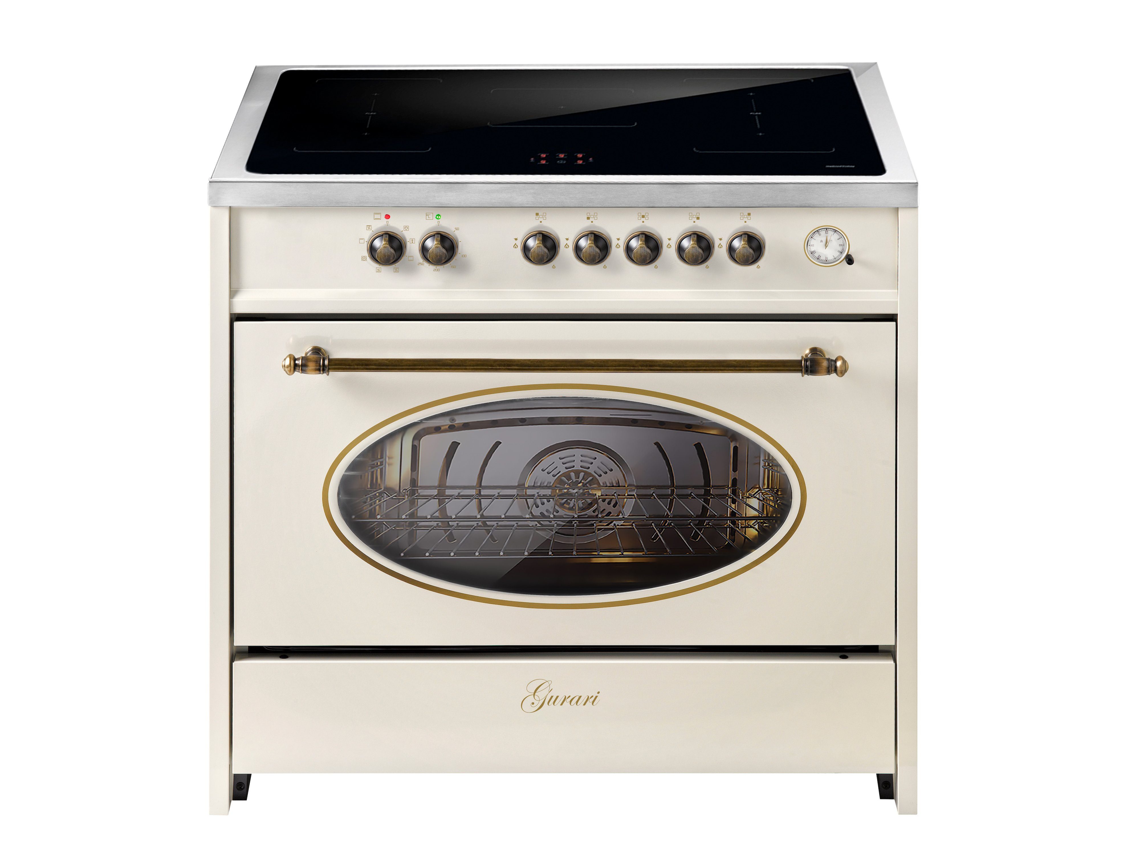 GURARI Induktions-Standherd E 913 RU CR, Retro Range Cooker 90 cm/ FLEX ZONEN/ Booster/ 5 Zonen / 121L