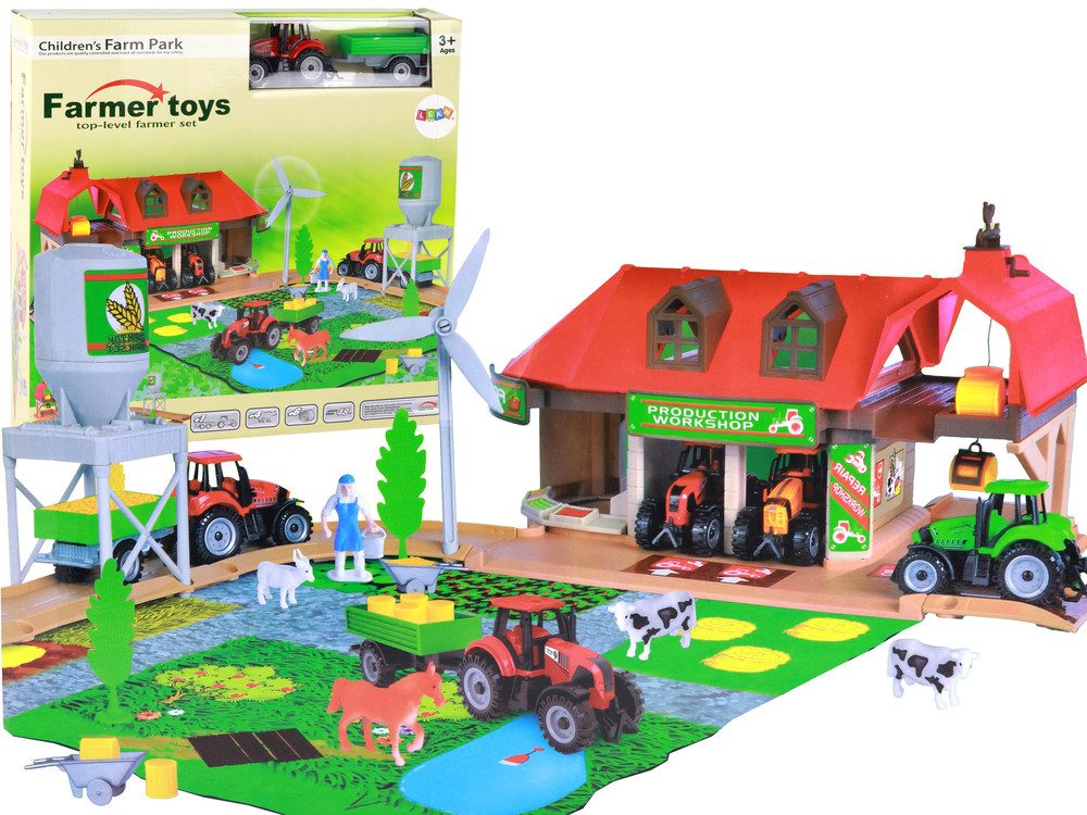 LEAN Toys Spielfigur Set Ackerschleppern Groß Anhängerzubehör Farm Spielzeug Bauernhof Bau
