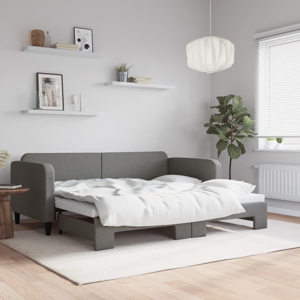 vidaXL Bett, Tagesbett Ausziehbar Dunkelgrau 90x200 cm Stoff günstig online kaufen