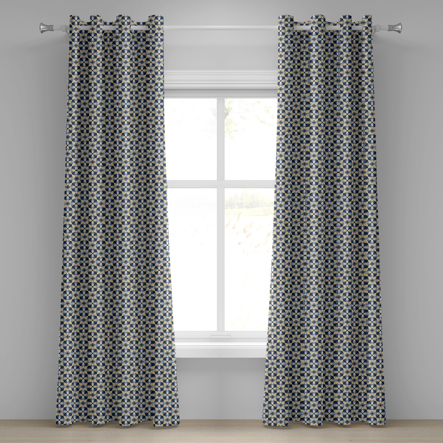 Gardine Dekorative 2-Panel-Fenstervorhänge für Schlafzimmer Wohnzimmer, Abakuhaus, Blumen Abstract Ornament Tile