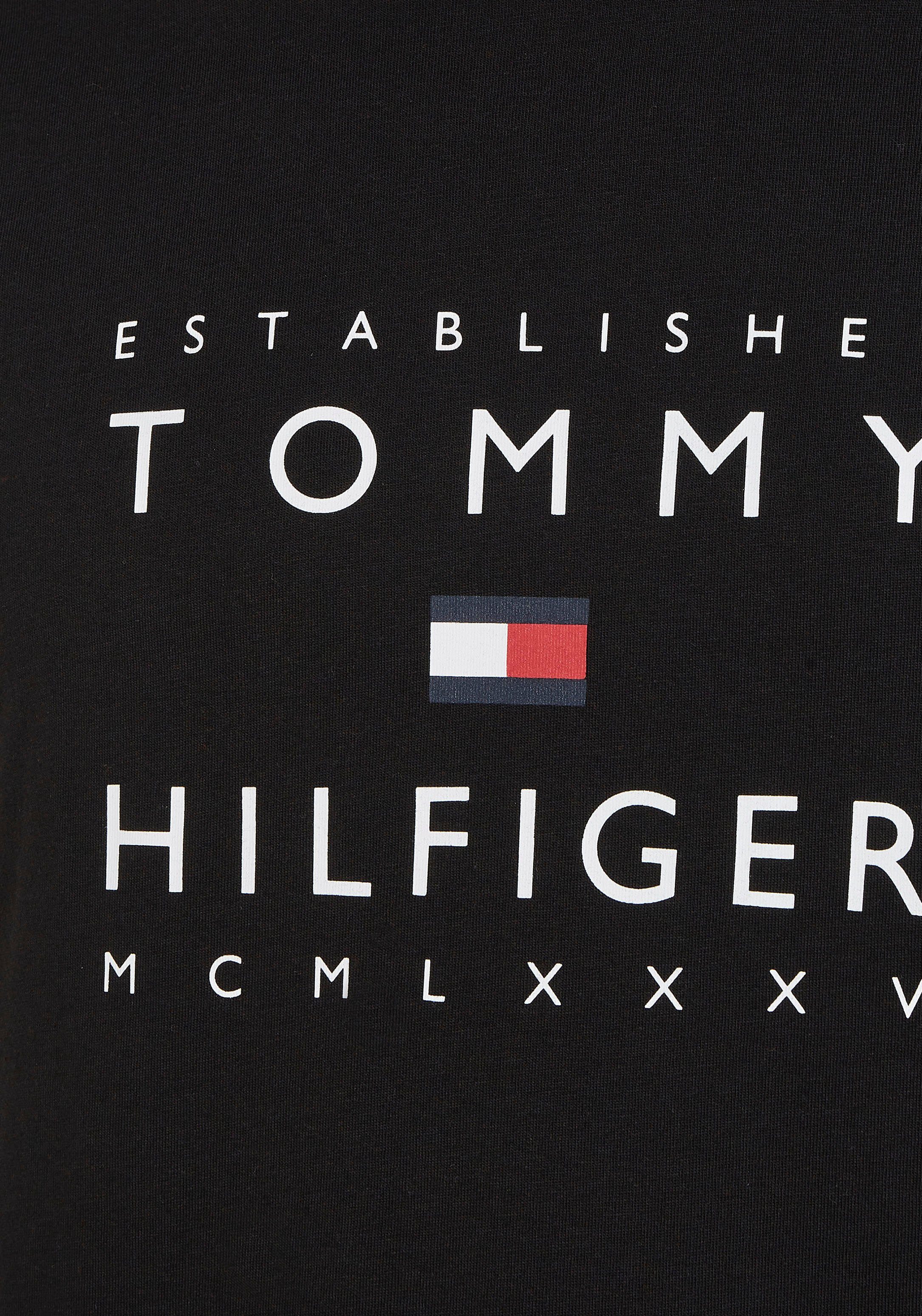 am Labelfarben mit STACKED T-Shirt Rippsband Ausschnitt ESTABLISHED Tommy in TEE Black Hilfiger