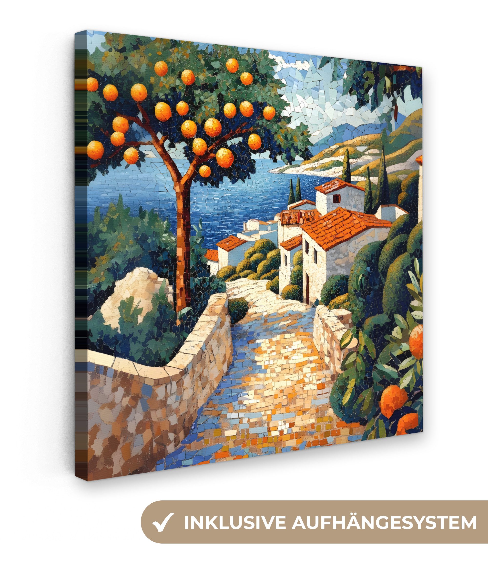 OneMillionCanvasses® Leinwandbild Häuser - Mosaik - Orangenbäume - Meer, Fo günstig online kaufen