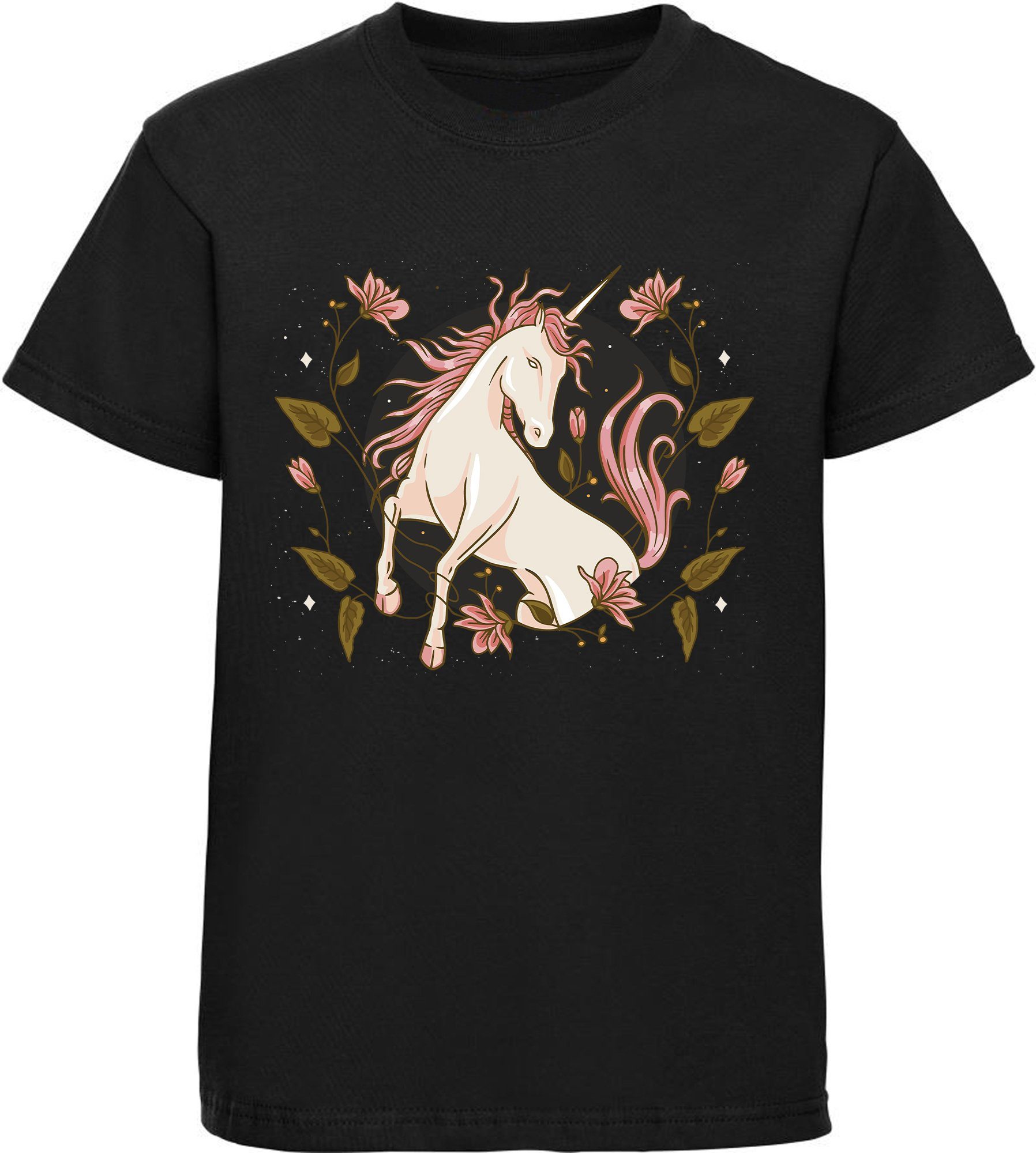 Print-Shirt bedrucktes Kinder Mädchen Einhorn T-Shirt mit Blumen