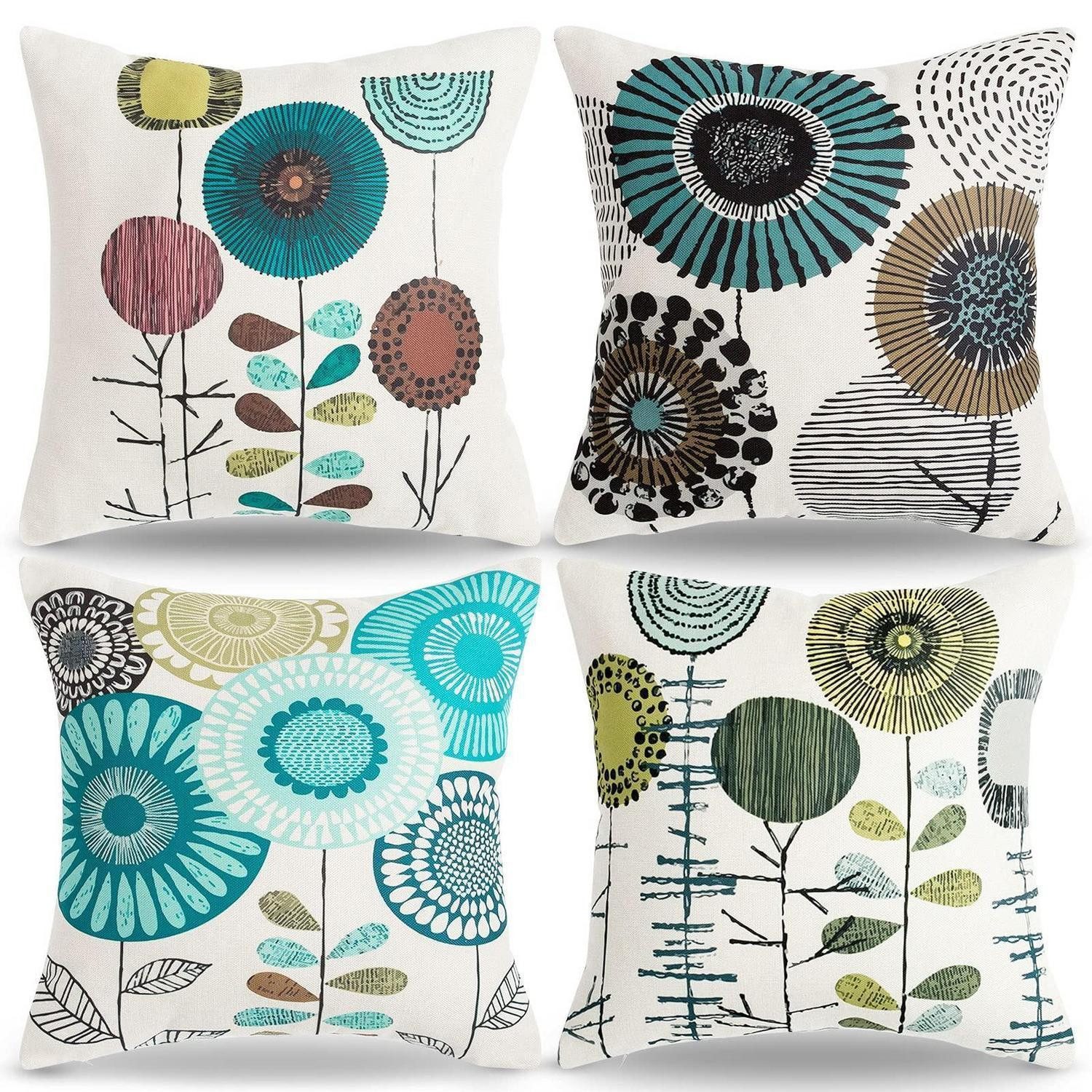 LuxusKollektion Kissenbezüge 4er Set Kissenbezüge 45x45 Blau Abstrakt Blume, (4 Stück)