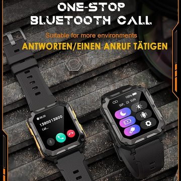 findtime Smartwatch (1,83 Zoll, Android iOS), Herren mit Telefonfunktion Sportuhr Militär Fitnessuhr 123 Sportmodi