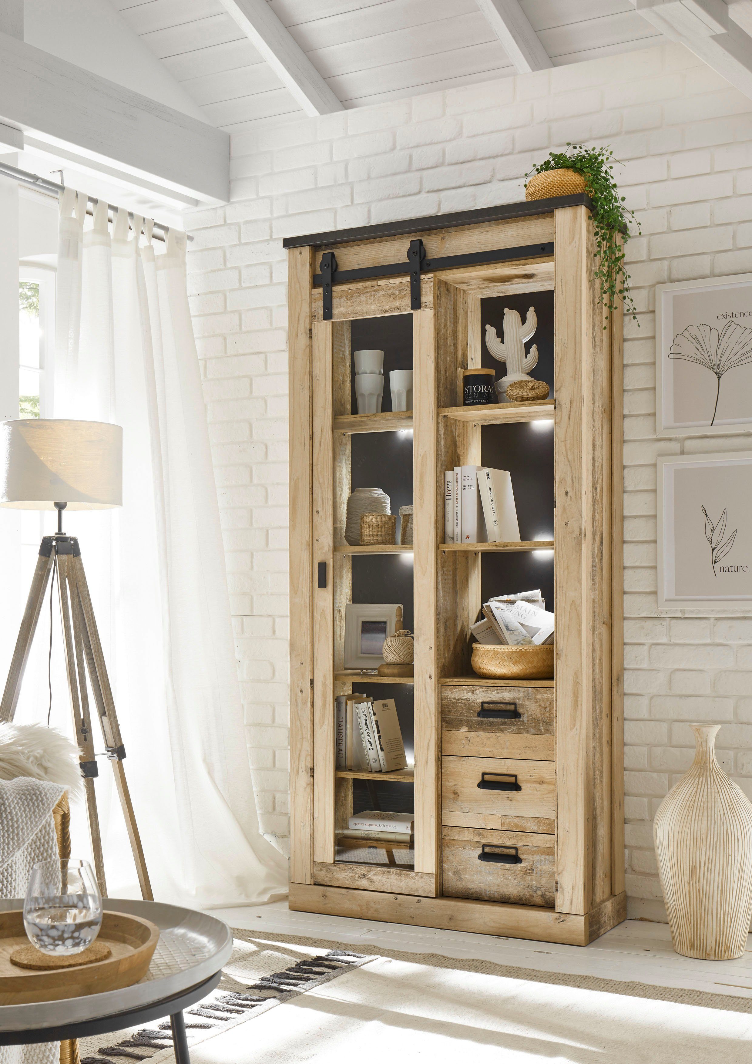 Home affaire Vitrine Sherwood, Hochschrank im Industrial-Style, moderne Gla günstig online kaufen