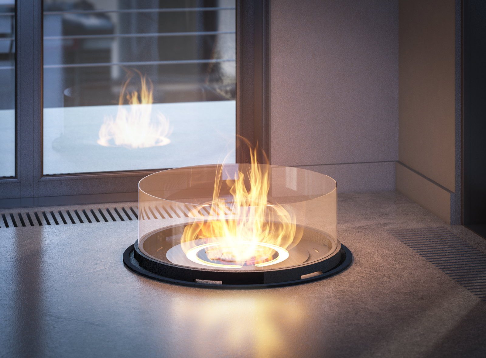 Infire Echtfeuer-Dekokamin Inround Ethanolkamin, Heizleistung bis 2 KW, TÜV zertifiziert