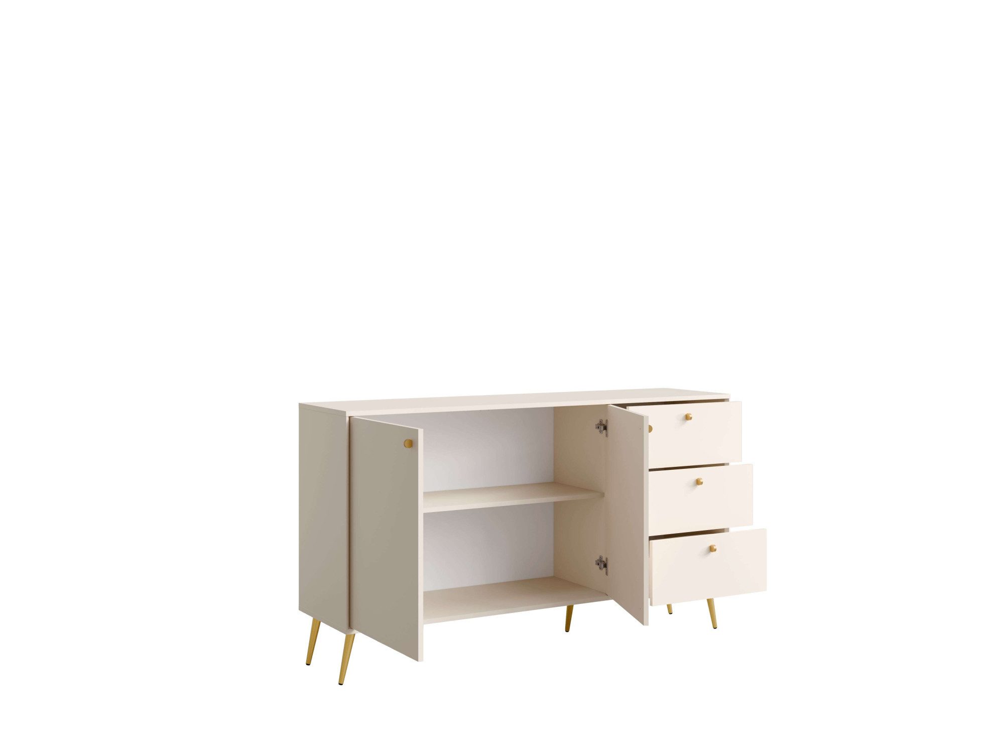 Home affaire Kommode ROMELIS Sideboard mit 3 Schubladen und 2 Türen, B/T/H: 156/40,5/89 cm, Beige Kommode mit goldenen Griffen auf goldenen Füßen, viel Stauraum – Bild 5 von 5
