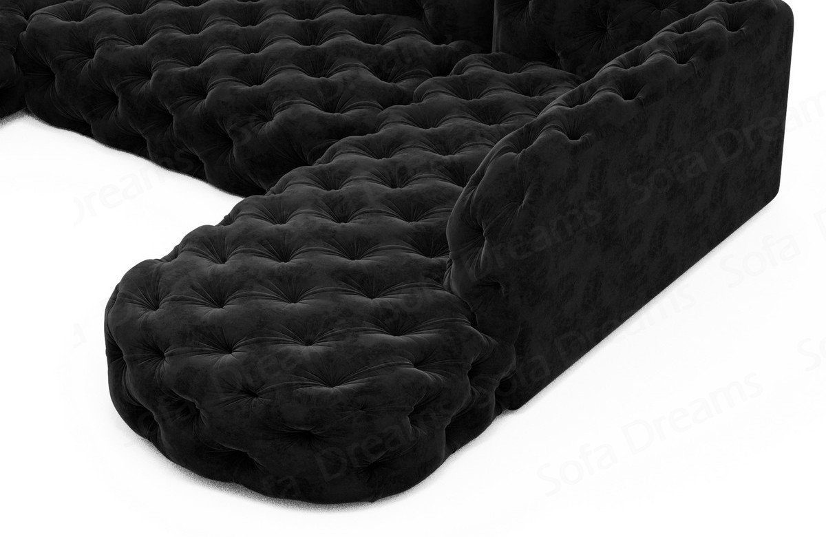 Dreams Lounge Designer Lanzarote Stoffsofa, Couch Couch U Chesterfield Sofa im schwarz95 Samtstoff Look Wohnlandschaft Sofa