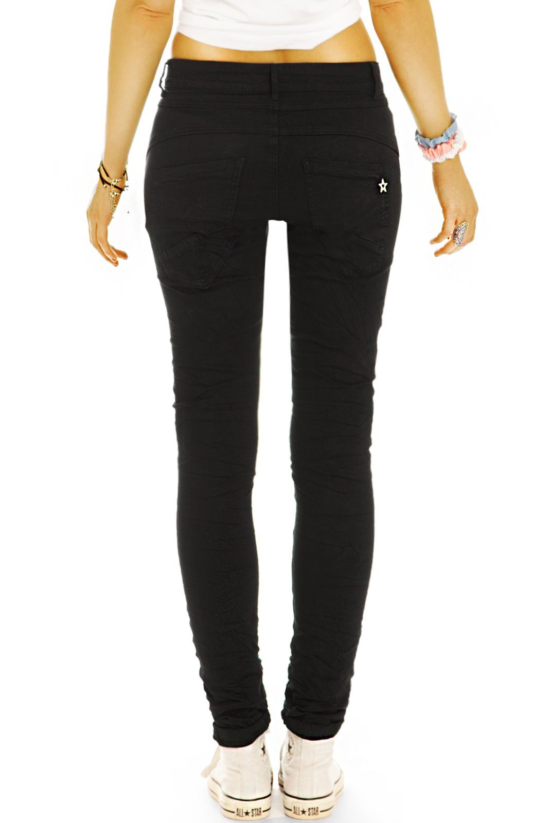 5-Pocket-Style, Stretch-Anteil, - j42p hüftige Slim Low Hose Röhrenhose - Waist be Slim-fit-Jeans Damen schwarze low mit Fit waist styled