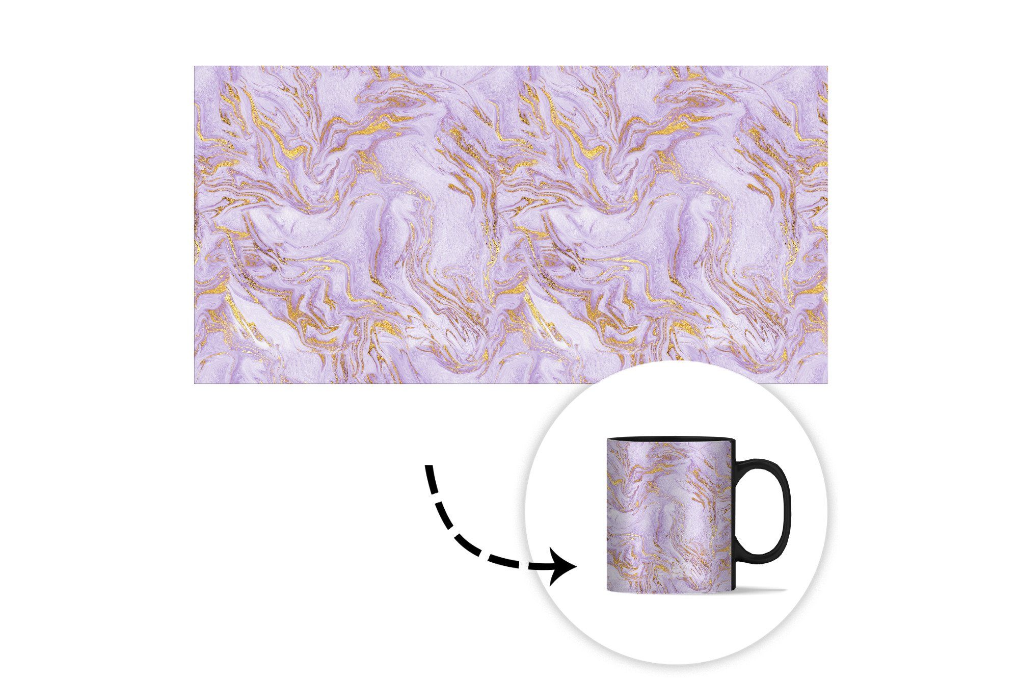 MuchoWow Tasse Abstrakt - Marmor - Geschenk Muster, Keramik, Farbwechsel, Zaubertasse, Gold - Teetasse, Kaffeetassen