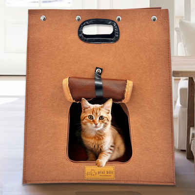 Pisi & Bili Tiertransportbox Transportbox Katze, Zubehör für Katzen, Transporttasche, Ledergriff, aus umweltfreundlicher Filz, Kratzfest