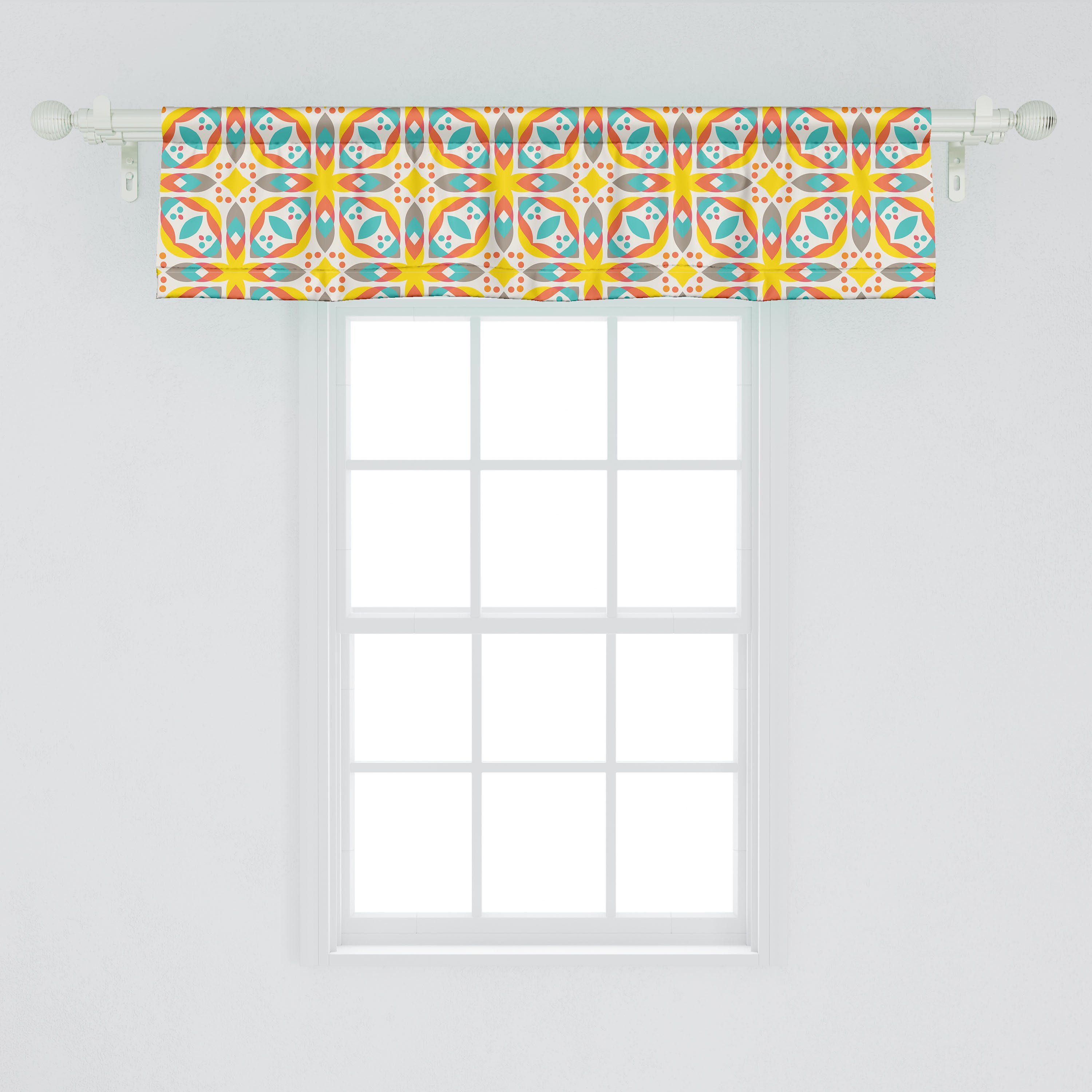 Volant Blumen-Inspiration Vorhang Stangentasche, Vintage Microfaser, Dekor Abstrakt Abakuhaus, Scheibengardine Schlafzimmer mit für Küche