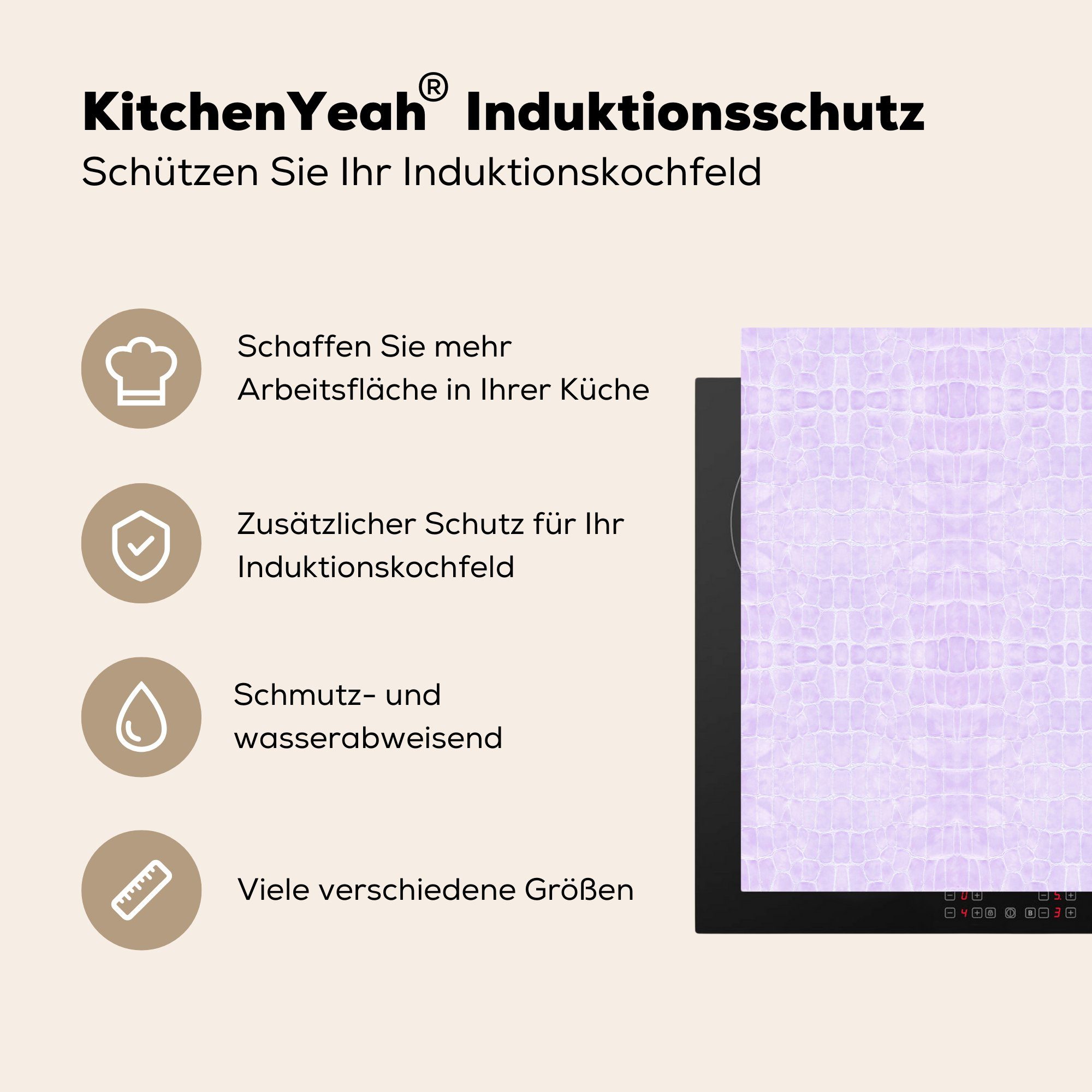 Herdblende-/Abdeckplatte Leder Induktionskochfeld 58x51 Küchen für Tierhaut, cm, - MuchoWow Vinyl, (1 tlg), Textur - Induktionsherd, Dekoration