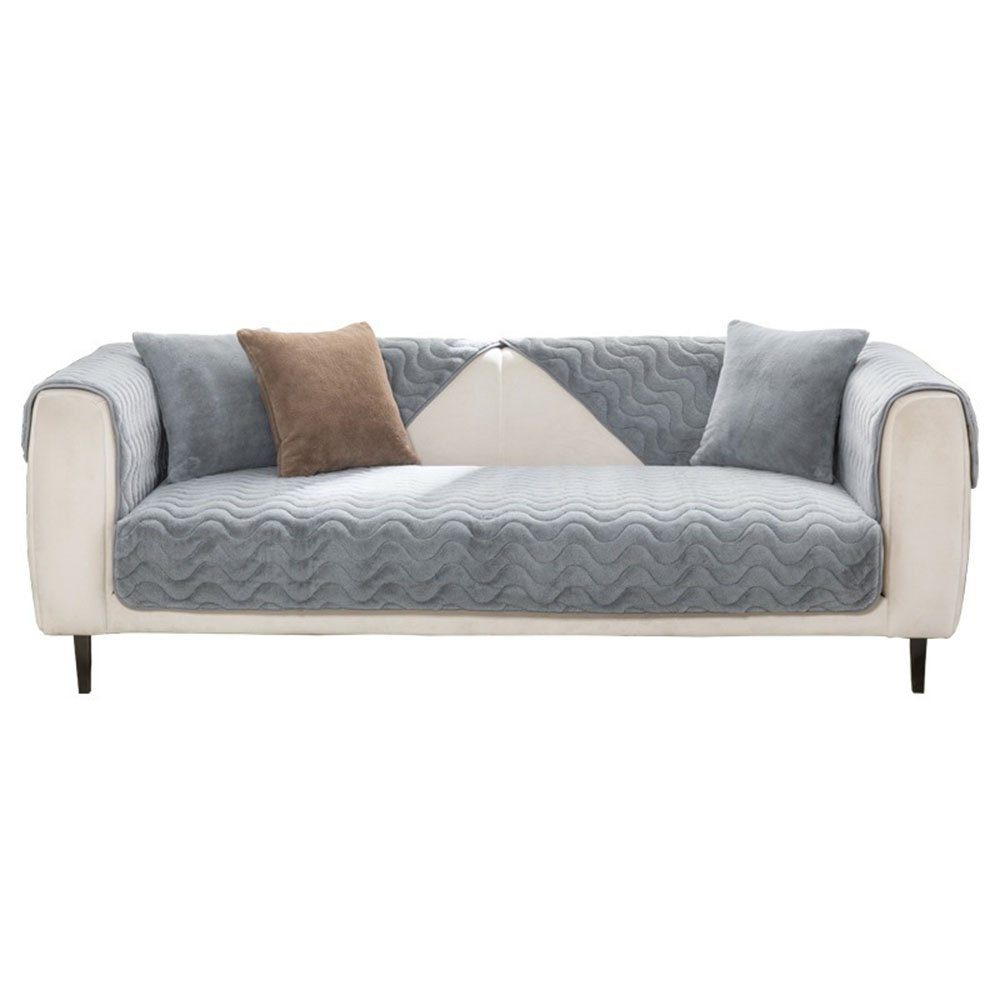 Couchbezug, Sofahusse Plüsch Rutschfeste Sofabezug Sofaschoner Wave Sitzer -Light Grey CTGtree 3
