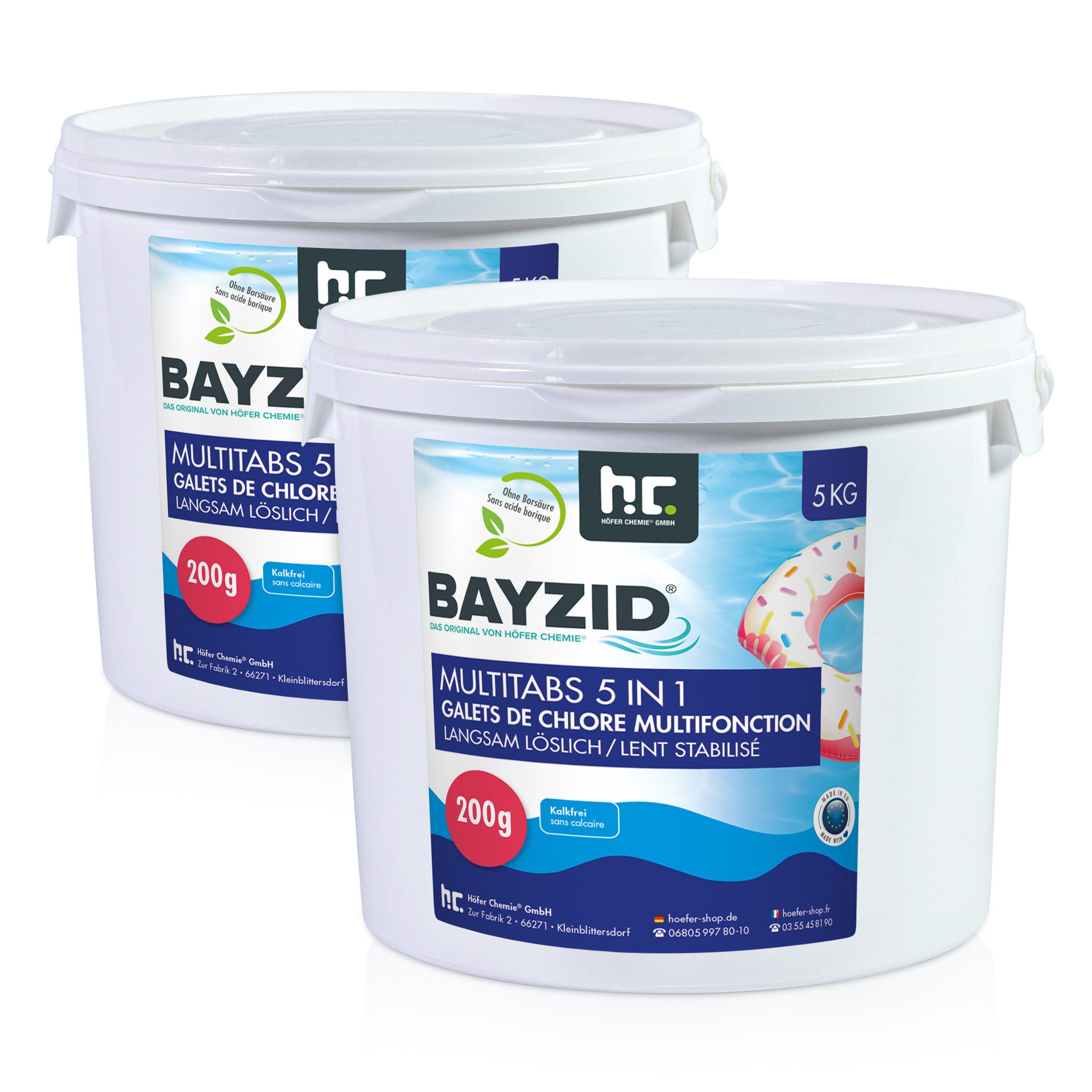 Höfer Chemie GmbH Poolpflege 2x 5 kg BAYZID® Multitabs 200g 5in1 für Pools, Komplette Poolpflege in praktischen Langzeittabletten