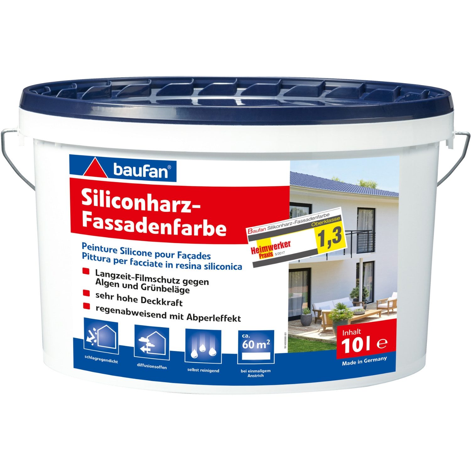 baufan® Fassadenfarbe Baufan Außenfarbe Premium 10L weiß Siliconharz Schutz Abperleffekt