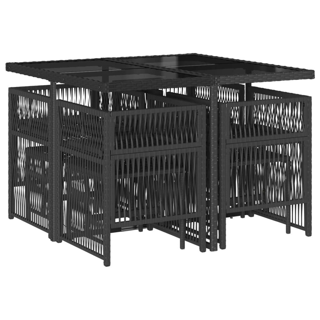 vidaXL Garten-Essgruppe 9-tlg. Garten-Essgruppe mit Kissen Schwarz Poly Rattan, (8-tlg)