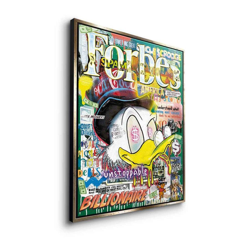 DOTCOMCANVAS® Leinwandbild, Leinwandbild Forbes Dagobert collage Rahmen schwarzer Art DOTCOMCANVAS Duck Pop Comic