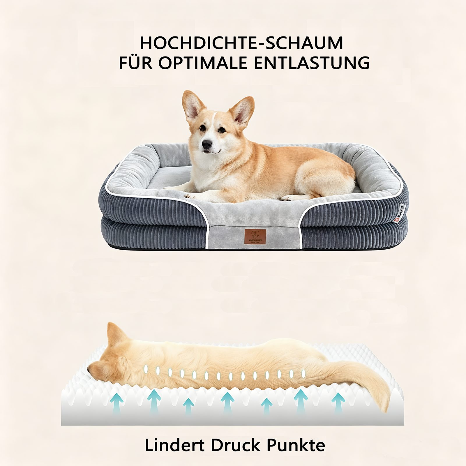 Warenhammer Hundebett Orthopädisches Premium Hundebett, flauschig weich, Abnehmbar,Waschbar, Flockenfüllung für eine stützende Umrandung, verschiedene Größen – Bild 5 von 5