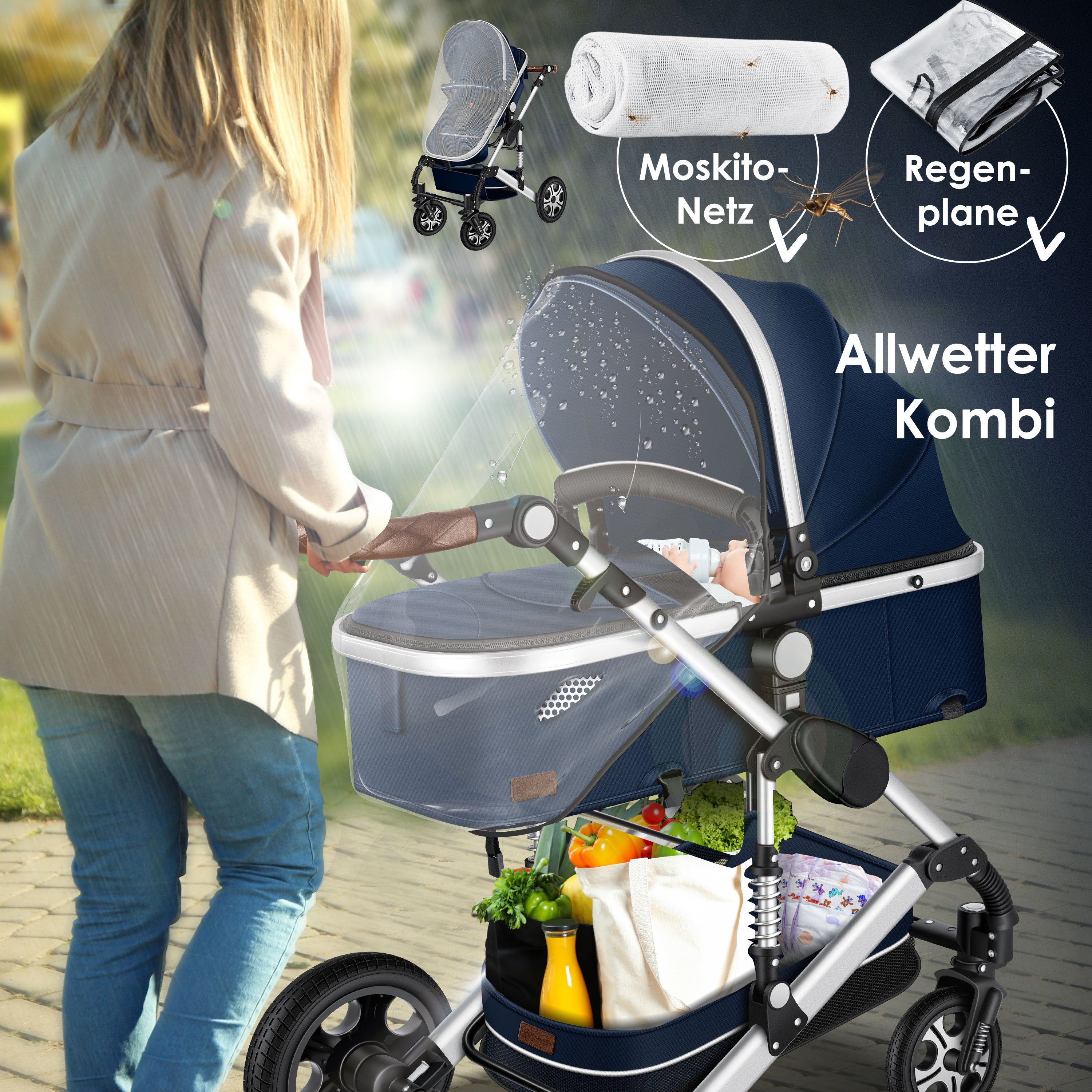 / KESSER Kinderwagen Komplettset Kombi-Kinderwagen, silber Loops Kombikinderwagen blau