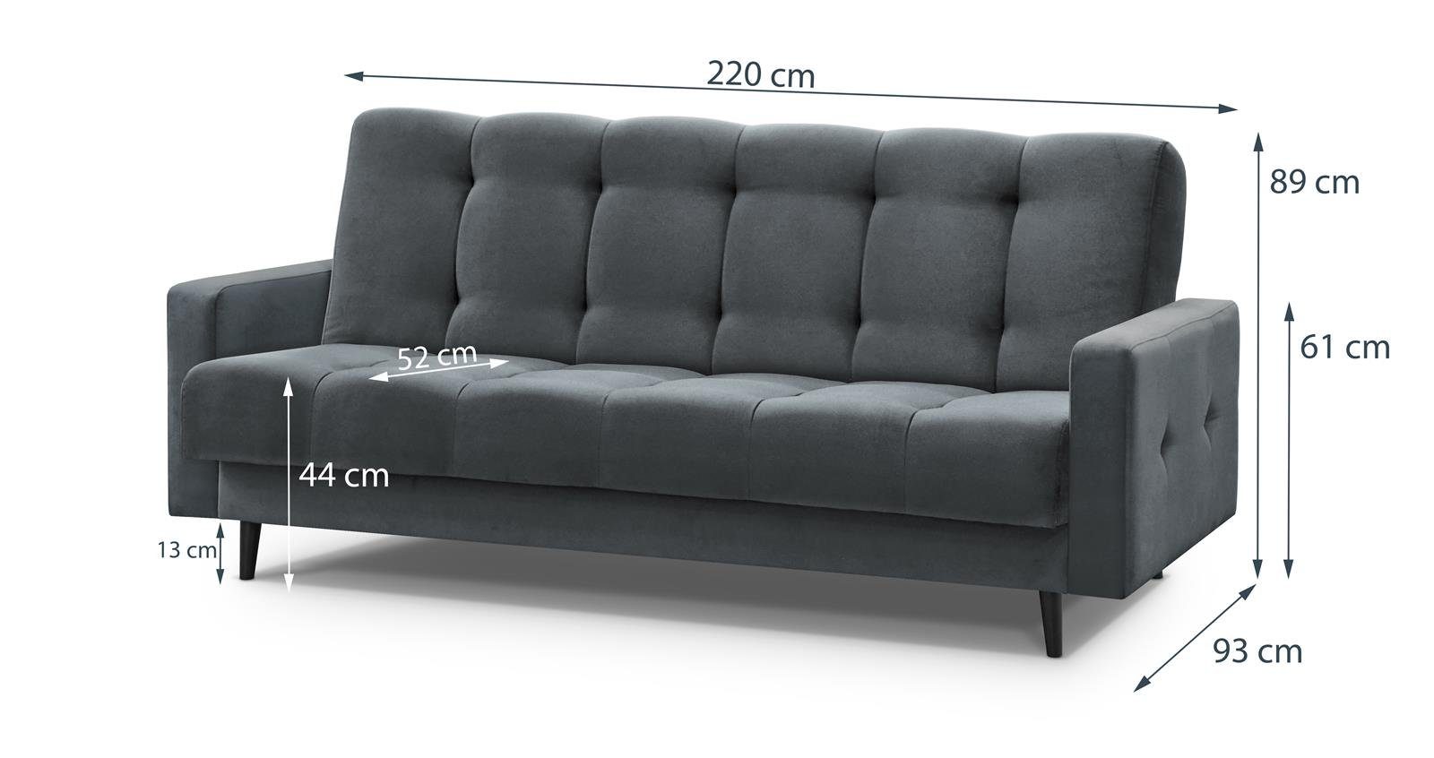 (paros Relaxfunktion, mit Sofa Anthrazit Holzbeine, Bettkasten, Nancy mit 06) Velours-Bezug BIS, Beautysofa Schlafsofa