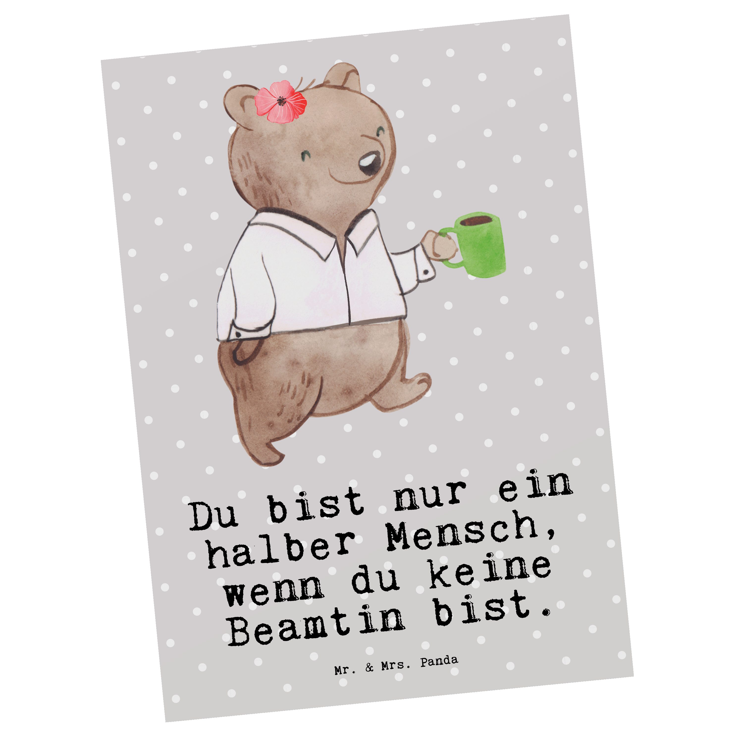 Mr. & Mrs. Panda Postkarte Beamtin mit Herz Grau Pastell Geschenk