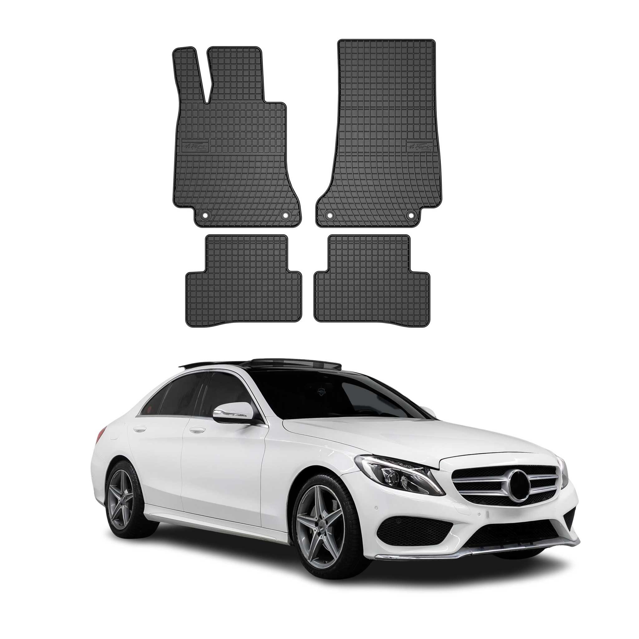 OMAC Auto-Fußmatten für Mercedes C Klasse W205 2014-2021 Schwarz 4 tlg (4 St), für Mercedes C Klasse W205 2014-2021 Mercedes C Klasse W205 2014-2021, Antirutsch,Wasserfest,Einfache Installation