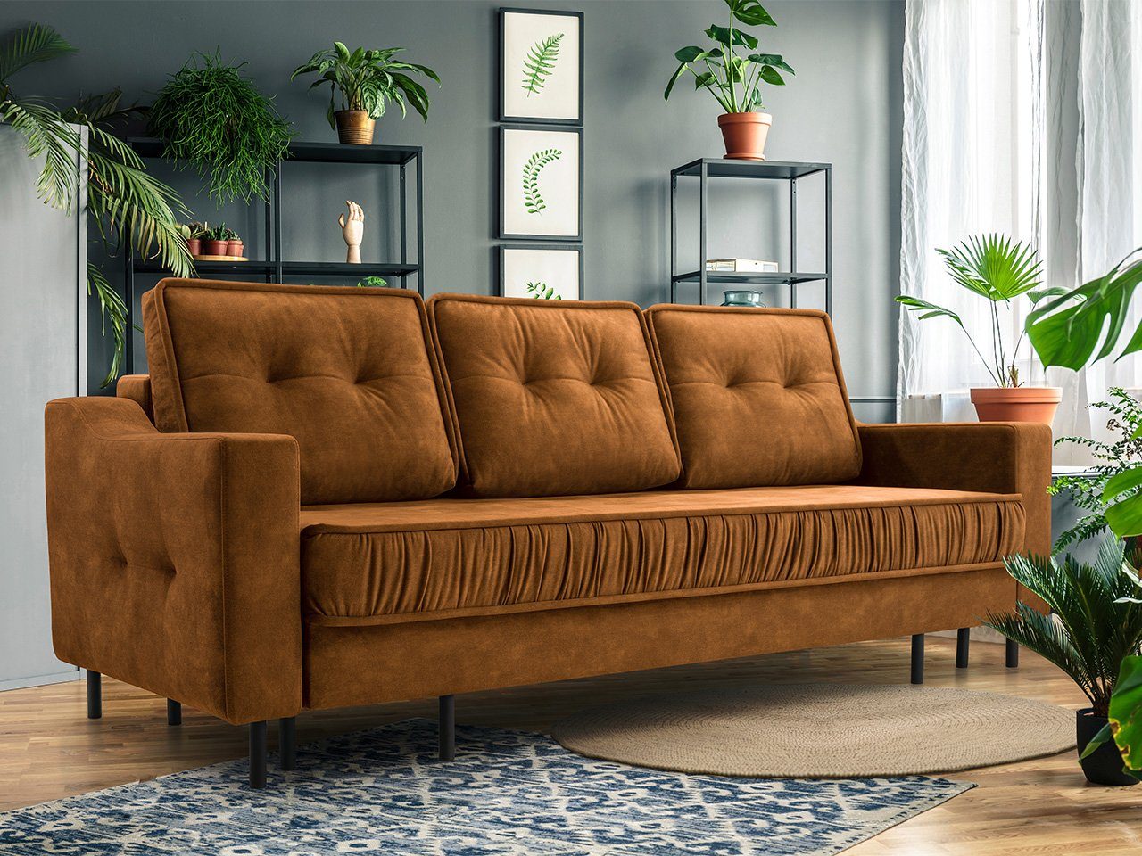 MÖBEL Schlaffunktion, Sitz gesteppter Kissen mit AREZZO, und Palladium MKS Dreisitzer-Sofa Orange Sofa