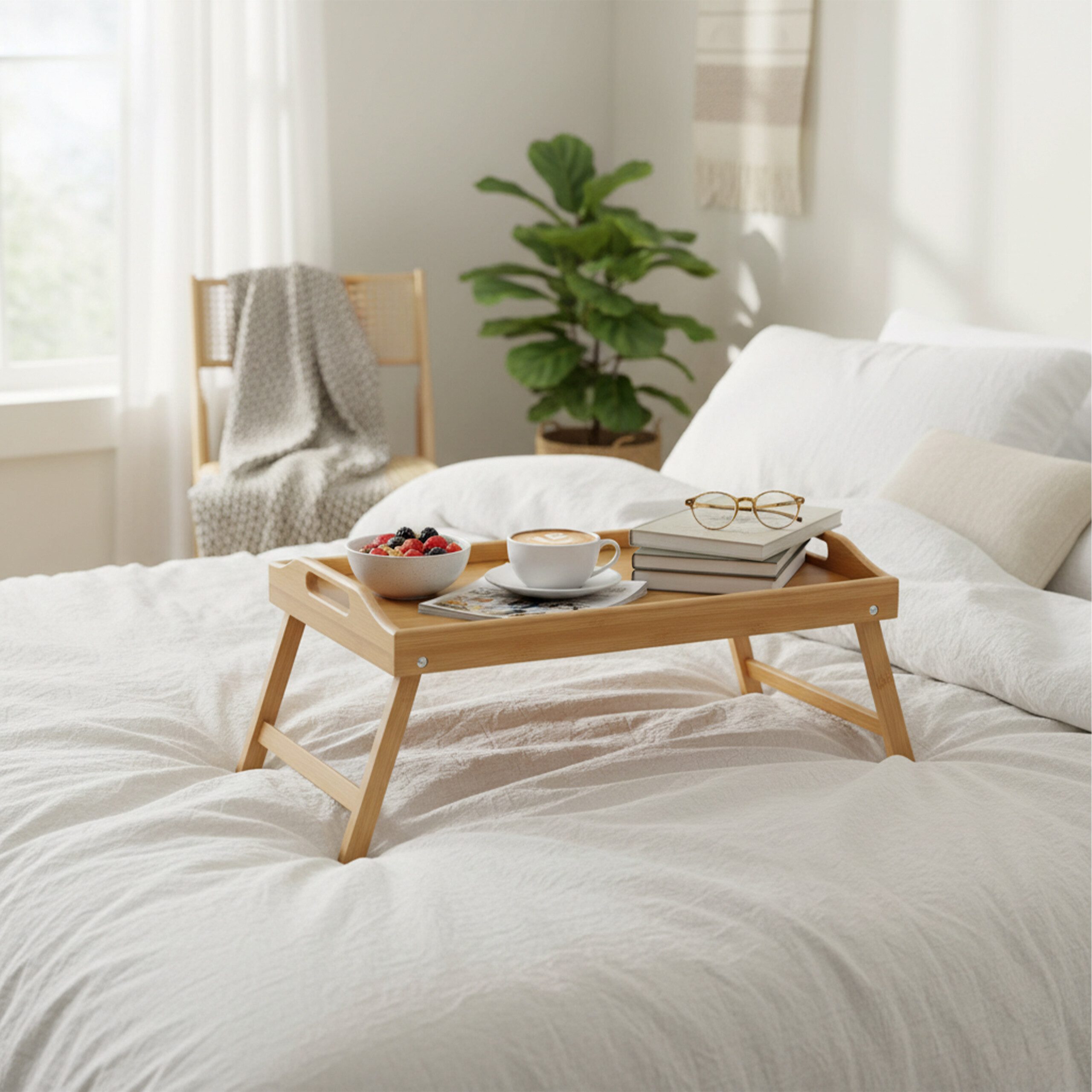 relaxdays Tablett Klappbares Betttablett aus Bambus, Bambus, (1-tlg), natur – Bild 2 von 5