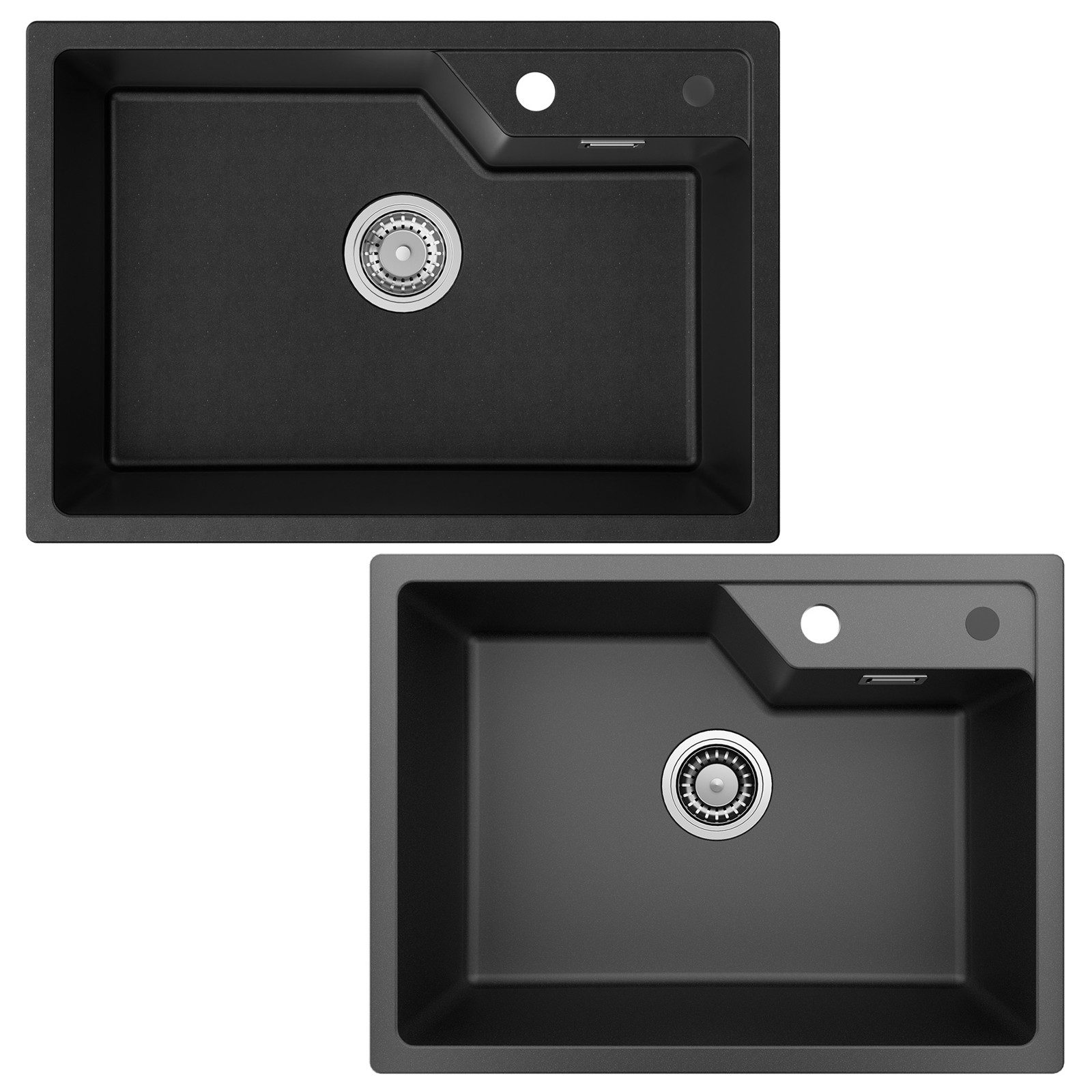 Sofetiy max Granitspüle Küchenspüle Granit Siphon Einbauspüle 60/65x45cm Eckig Spülbecken, Granit Spüle Schwarz, mit Siphon Ab- und Überlaufgarnitur