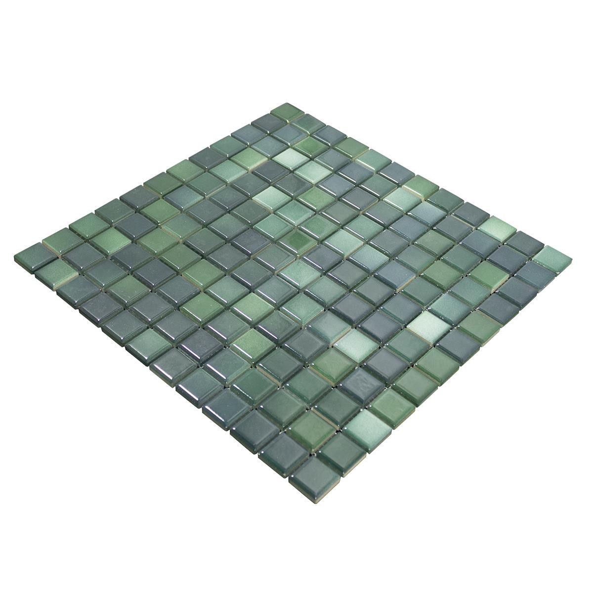 Mosafil Mosaikfliesen Keramikmosaik Fliesen Galleria, Keramik 29.700x29.700, grün, Verlegefertig auf ein Netz geklebt - Frostsicher - Wasserdicht -