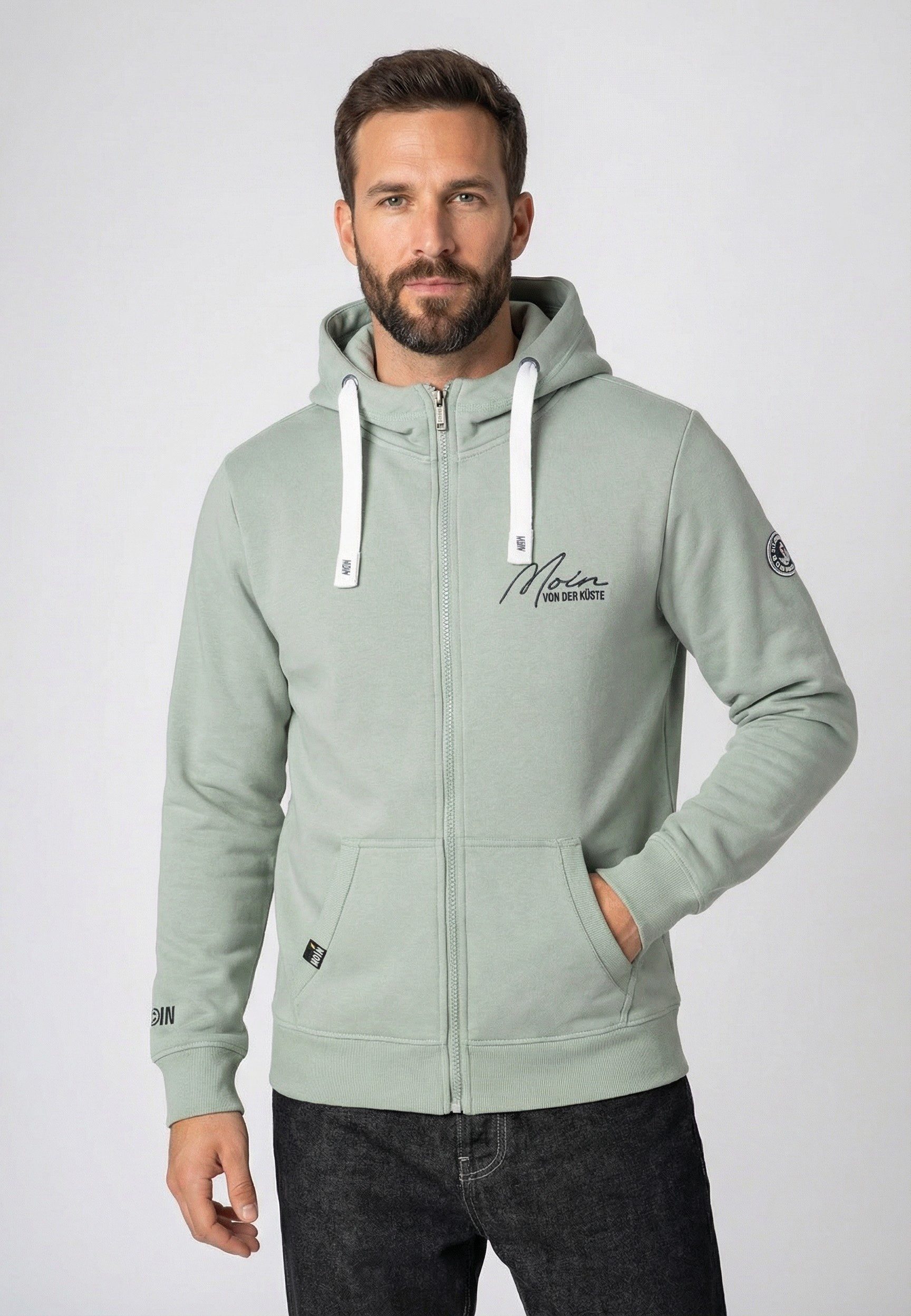 Eight2Nine Kapuzensweatjacke Herren Sweatjacke mit Mini Küstenprint Sweatshirtjacke, Kapuzenpullover