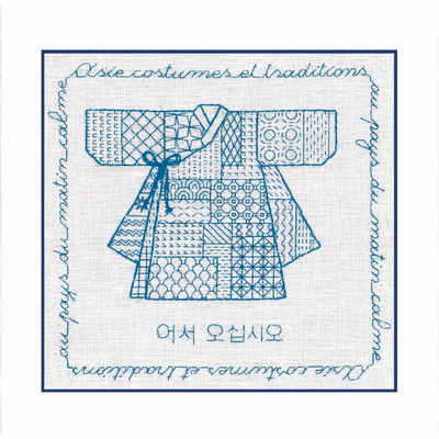 Le Bonheur des Dames Kreativset Le Bonheur des Dames Stickpackung "Koreanischer Kimono im Sashiko-Stil, (embroidery kit by Marussia)