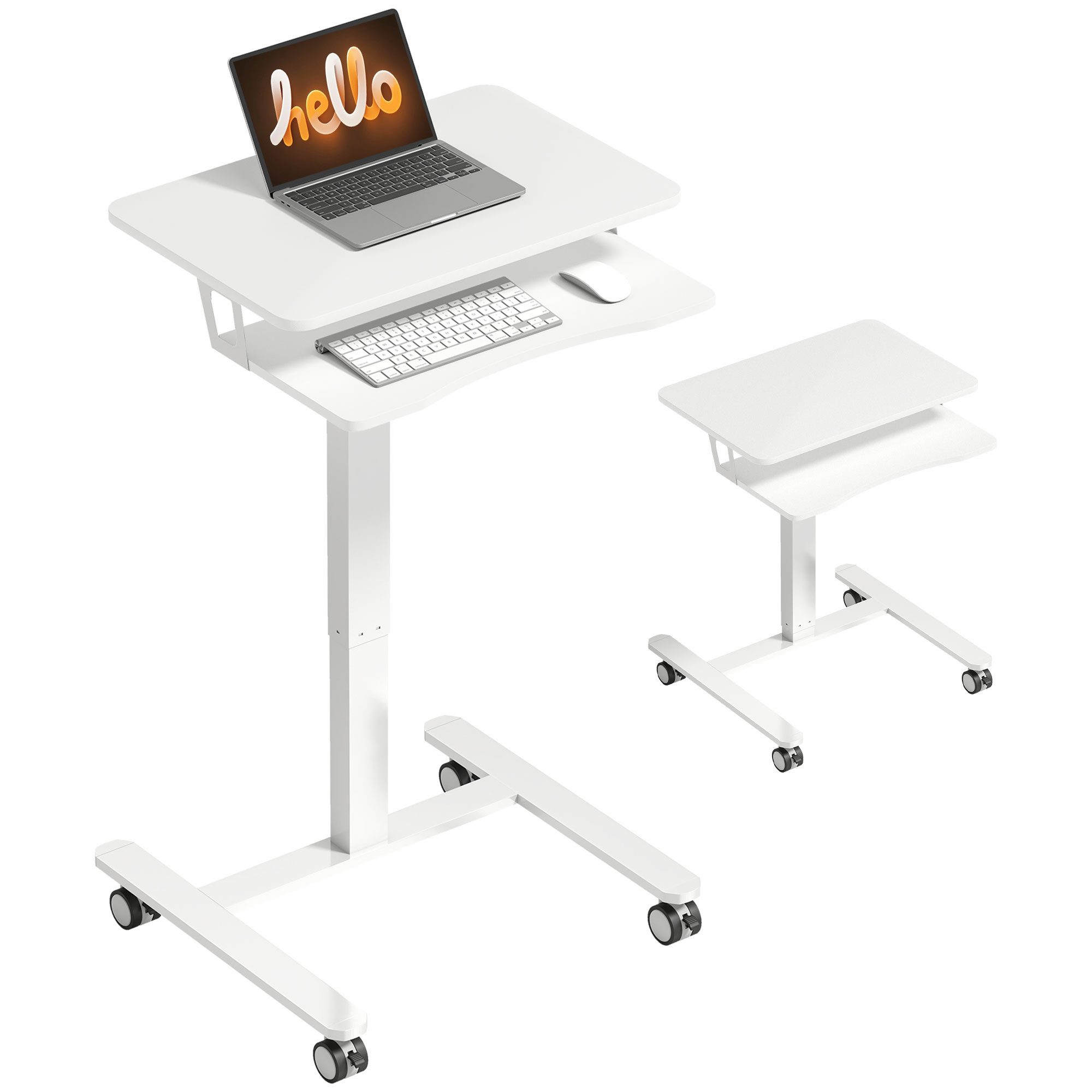 HOMCOM Schreibtisch Höhenverstellbar Computertisch mit Rollen (Mobiler Beistelltisch, 1-St., Laptoptisch), für Sofa, Bett, Büro 65x60cm, Weiß