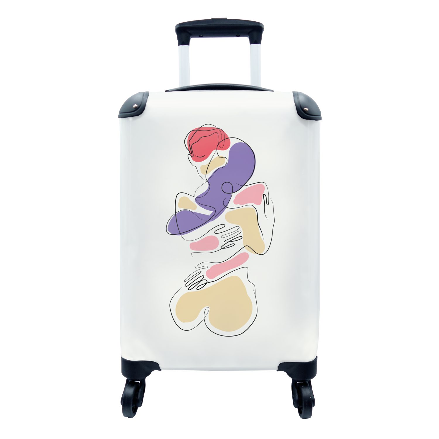 MuchoWow Handgepäckkoffer Illustration von zwei sich küssenden Personen, 4 Rollen, Reisetasche mit rollen, Handgepäck für Ferien, Trolley, Reisekoffer