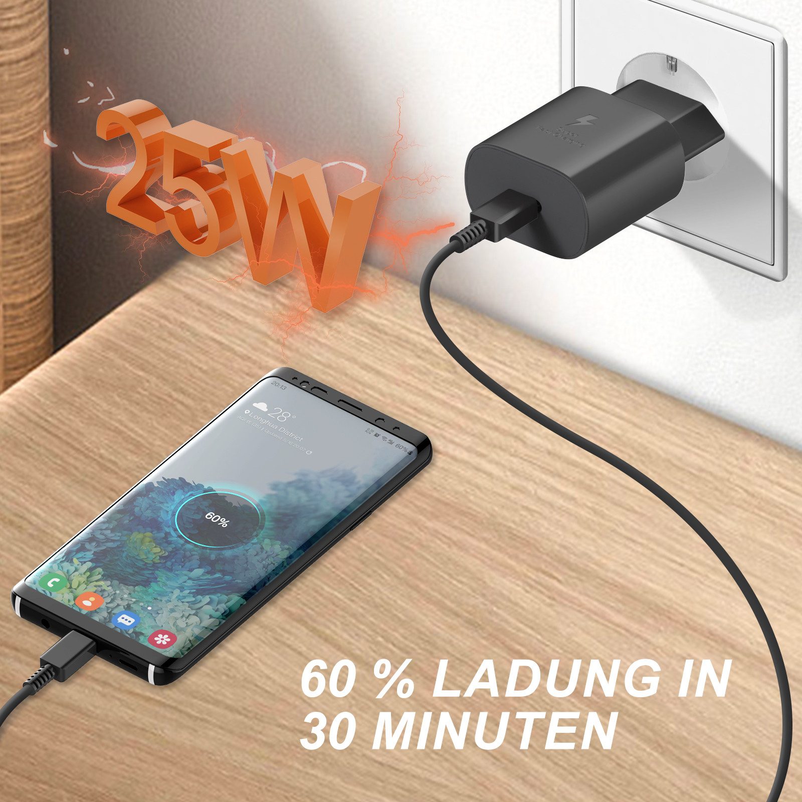 neue dawn 25W USB C Schnellladegerät für Samsung Galaxy S25 S24 S23 S22 S21 S20 USB-Ladegerät (1-tlg., für Samsung A17 A16 A80 A70 A56 A55 A54 A53 A52s A35 A34 A33)